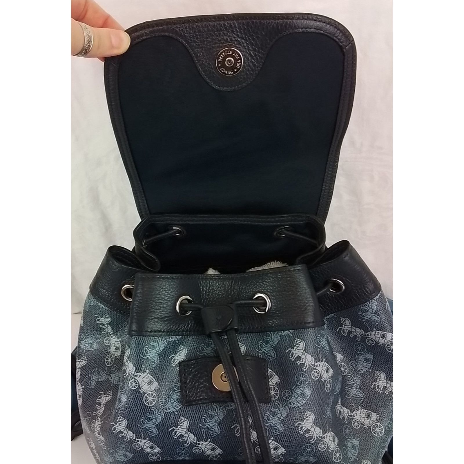 Coach Coach Jes Backpack Horse + Carriage Print Blue Drawstring Size ONE SIZE - 11 Thumbnail