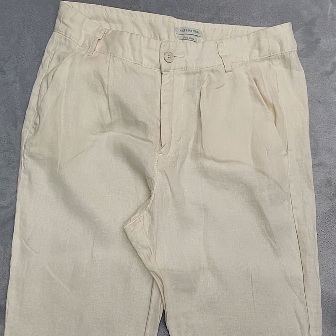 Benetton Stile Benetton Pants Womens 2 Cream 100% Linen Crop Summer Coastal Comfort Linen Pants Cropped 25in Inseam White Womens Size 26" / US 2 / IT 38 - 3 Thumbnail
