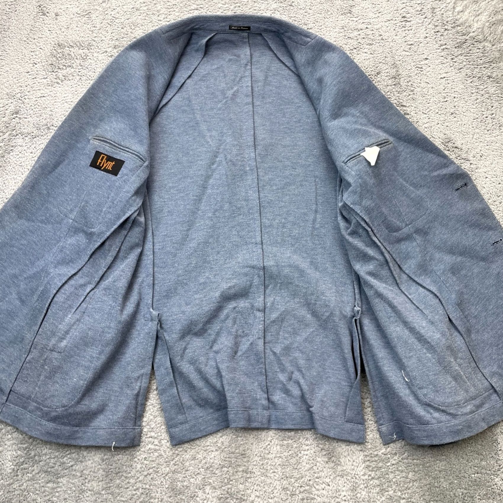 Vintage Flynt Men Blazer Jacket 42L Blue Wool Polyester Notch Lapel Single-Breasted 2-Button 4-Button Long Coat City Preppy Business Mens Size 42R - 5 Thumbnail