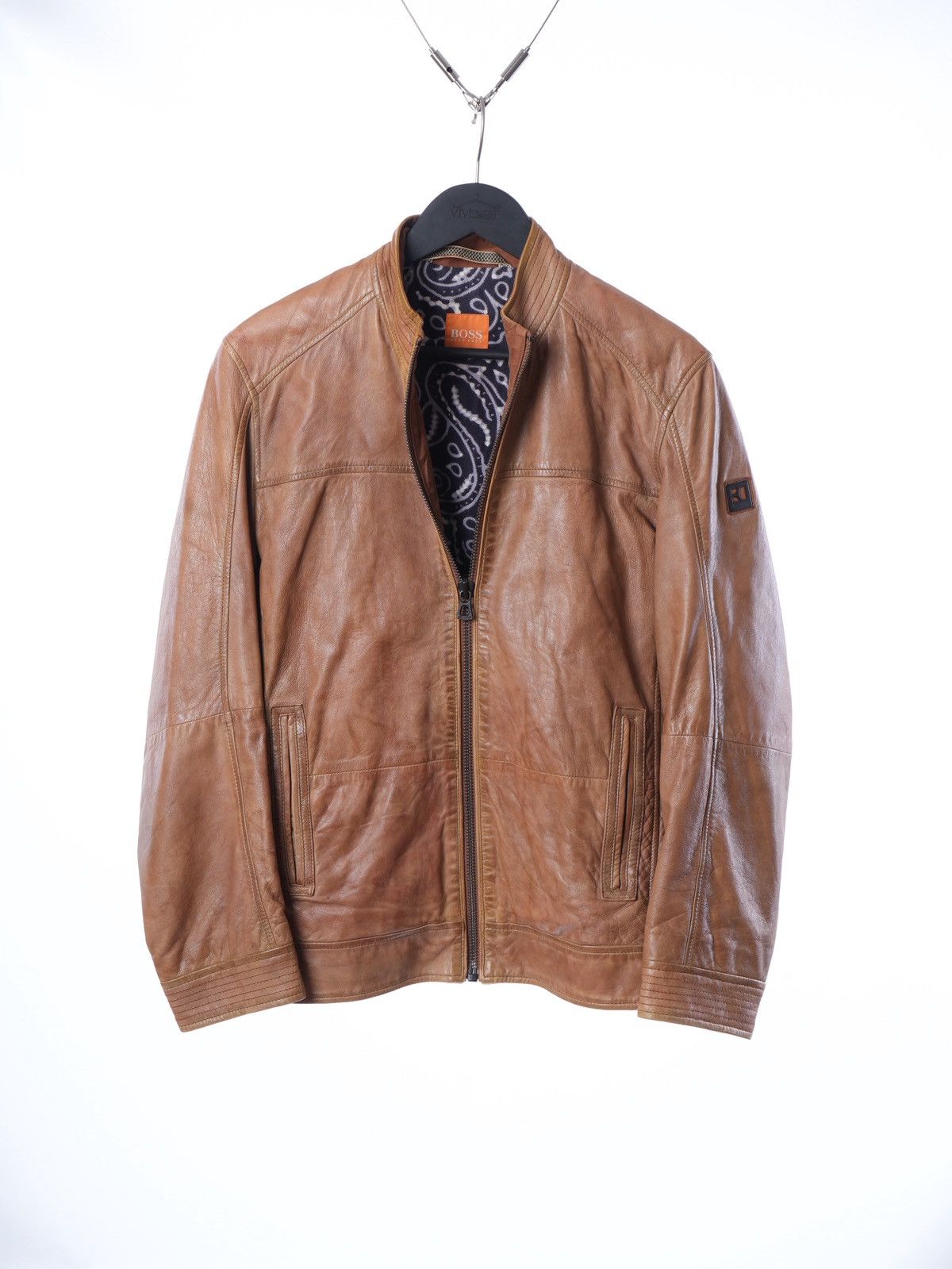 Hugo Boss Vintage Hugo Boss Orange Leather Jacket Biker 46 S Size US S / EU 44-46 / 1 - 1 Thumbnail