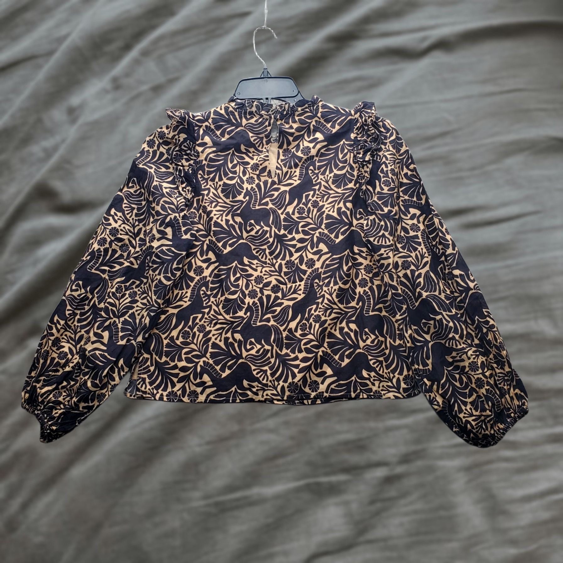 CAMI NYC CAMI NYC Georgine Top Womens XS Multi In Wild Horses Print Lined Ruffle Neck Shirt Womens Size XS Multicolor Animal Print 90s Theme Size XS / US 0-2 / IT 36-38 - 1 Thumbnail
