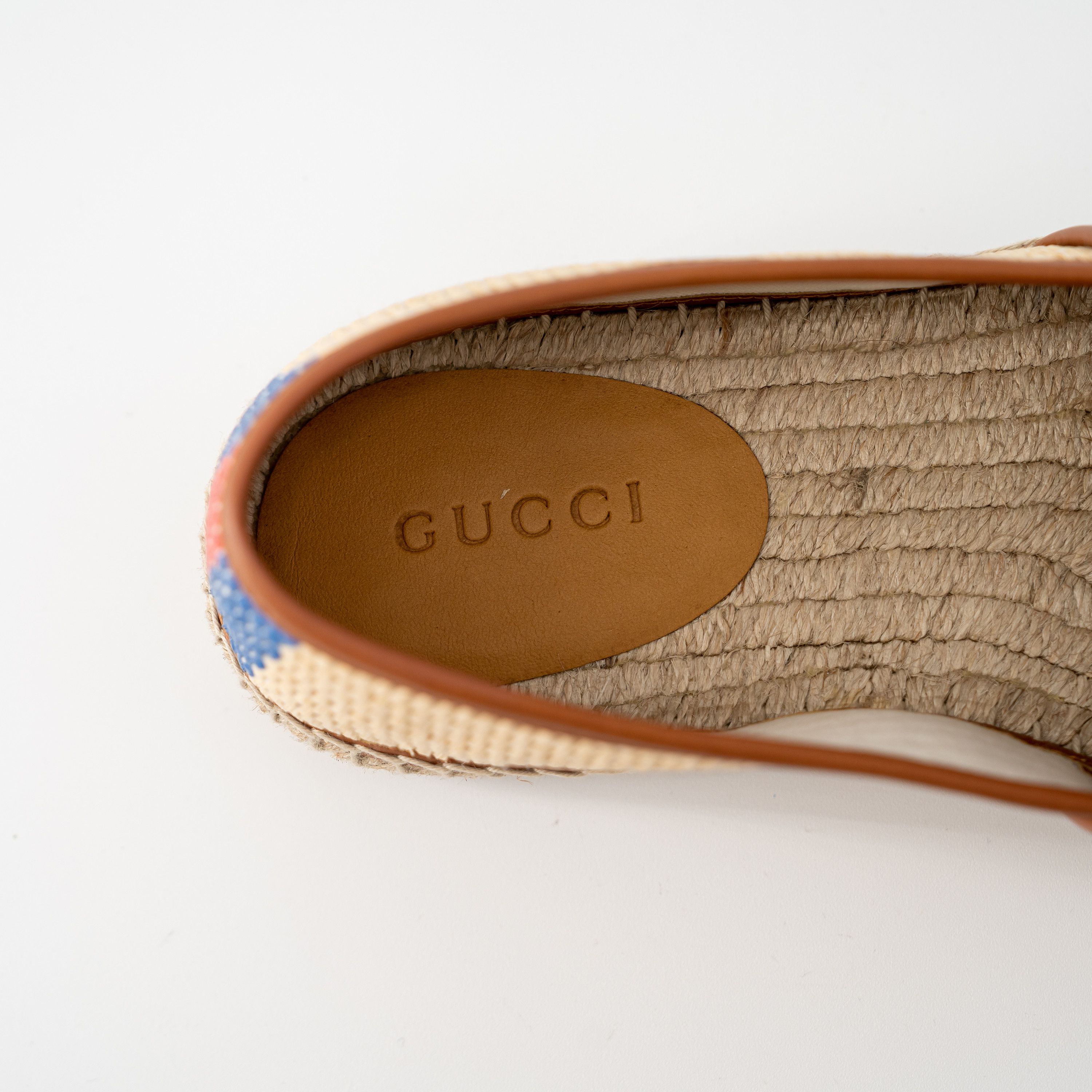 Gucci 9.5G Gucci Brown Raffia GG Espadrilles Red Blue Stripe Size US 10 / EU 43 - 7 Thumbnail