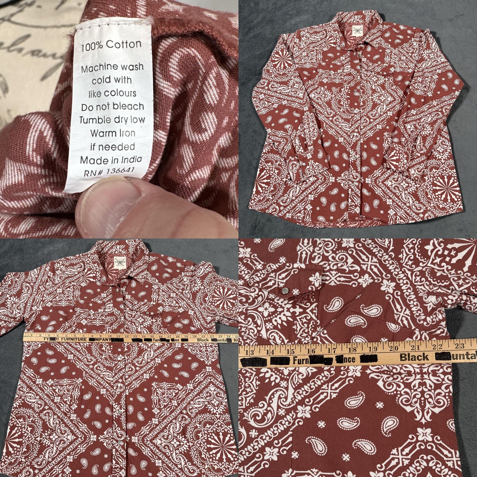 Vintage Cotton & Rye Outfitters Shirt Mens XL Rust Bandana Paisley Western Pearl Snap Cowboy Size US XL / EU 56 / 4 - 8 Thumbnail