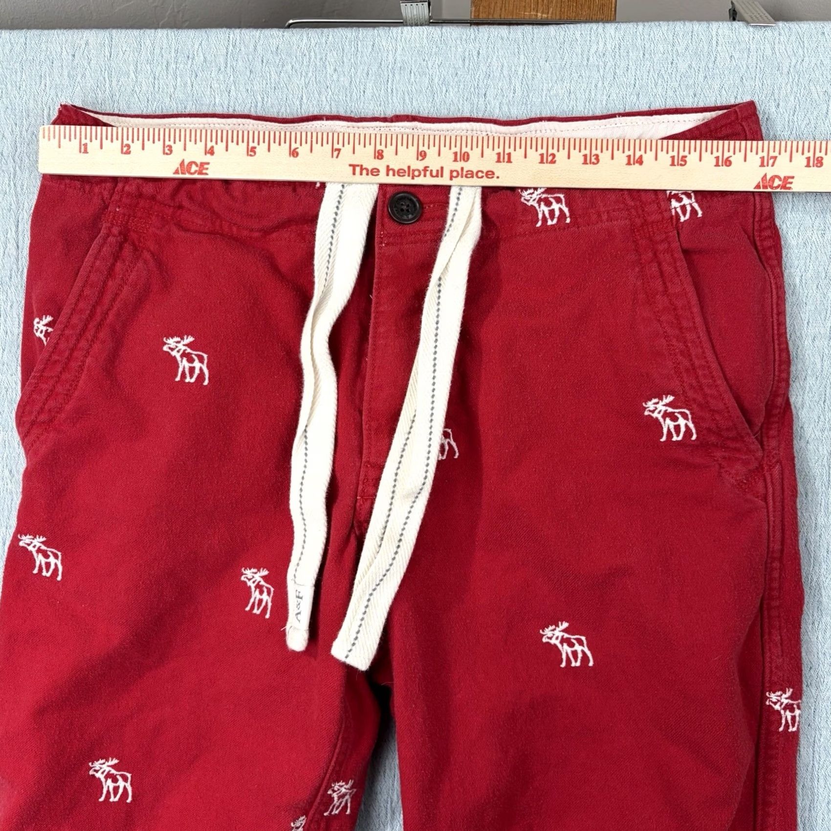 Abercrombie & Fitch VINTAGE Abercrombie & Fitch Men's Flannel Pant Moose Embroidered Red Tie Waist 33x29 ANKLE Straight Mens Size US 29 - 3 Thumbnail