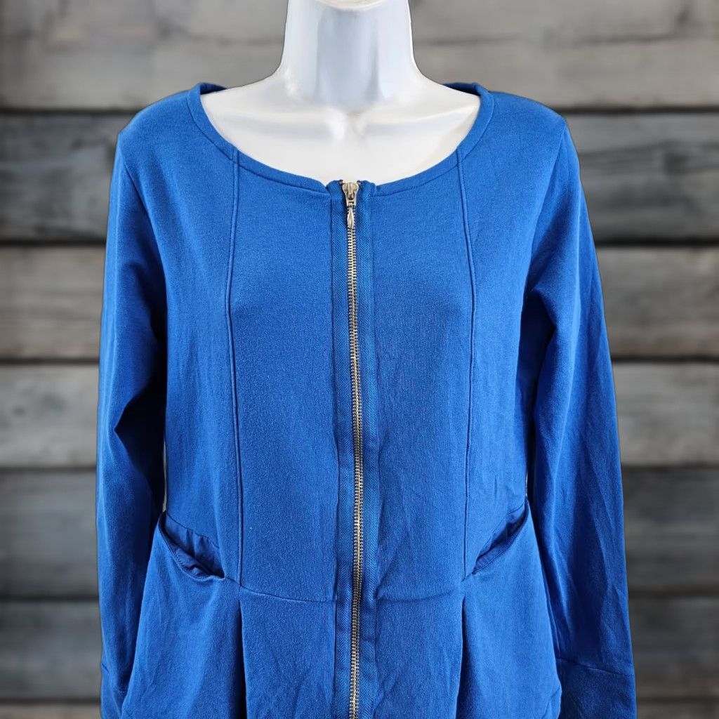 Vintage Evy's Tree Womens Peplum Jacket Sz Large Blue Full Zip Cotton Blend Long Sleeve Jacket Women's Large Blue Evy's Tree Peplum Full Zip Size L / US 10 / IT 46 - 1 Thumbnail