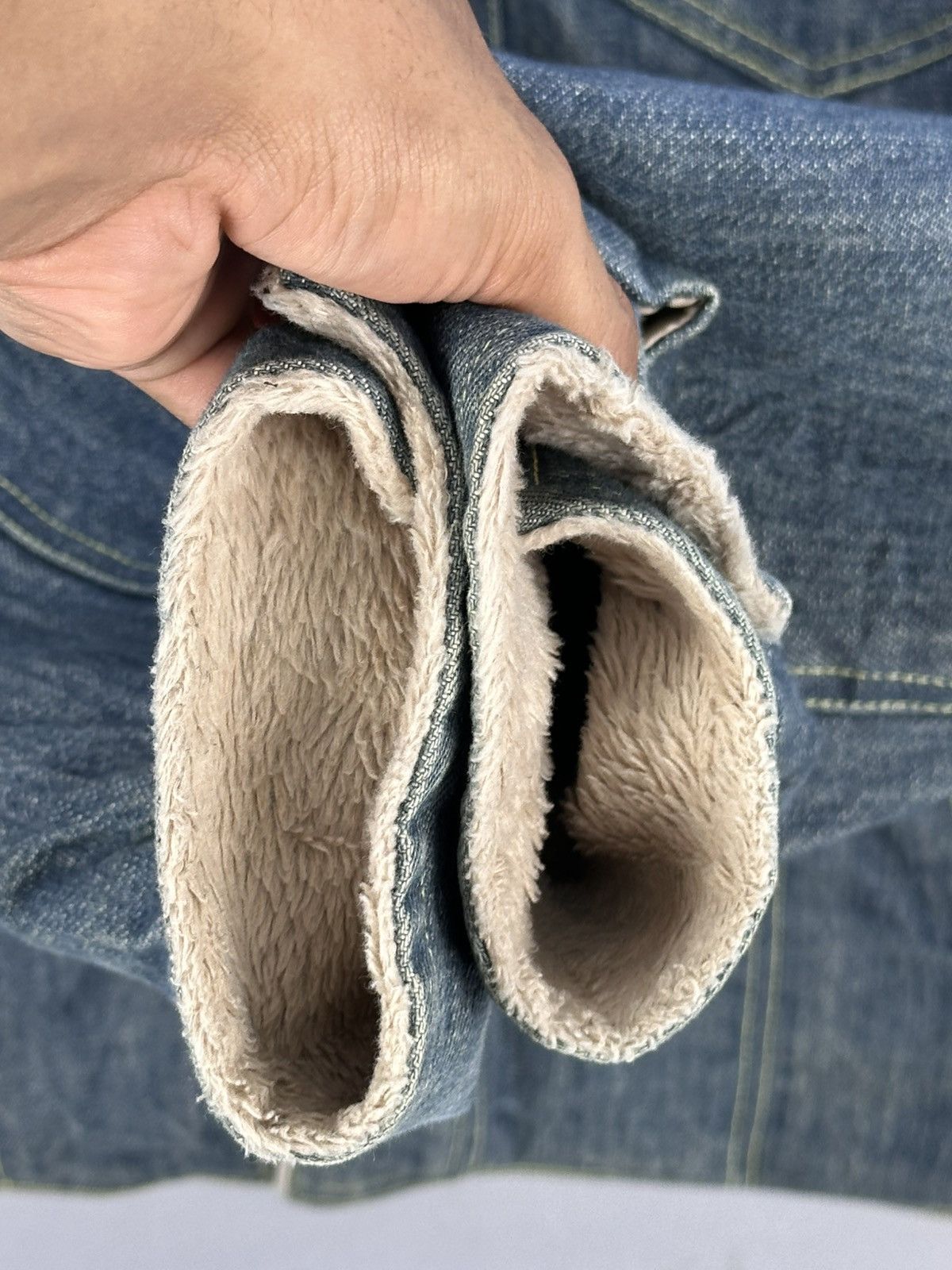 Japanese Brand Denim Sherpa Trucker Jacket by Be Coming Size US L / EU 52-54 / 3 - 9 Thumbnail