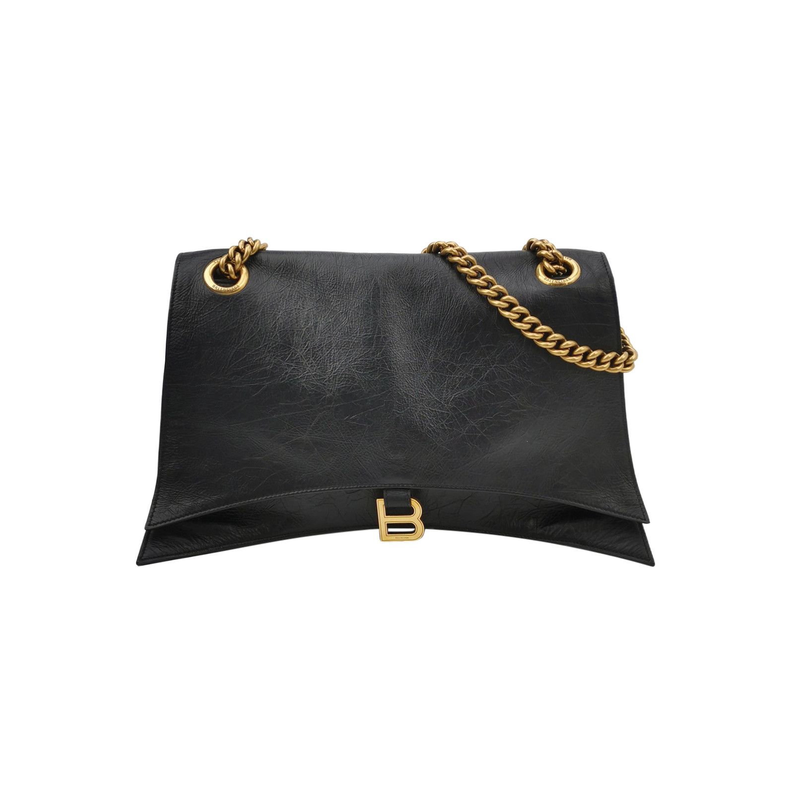 Balenciaga Crush Leather Shoulder Bag Size Large in Black, Women's