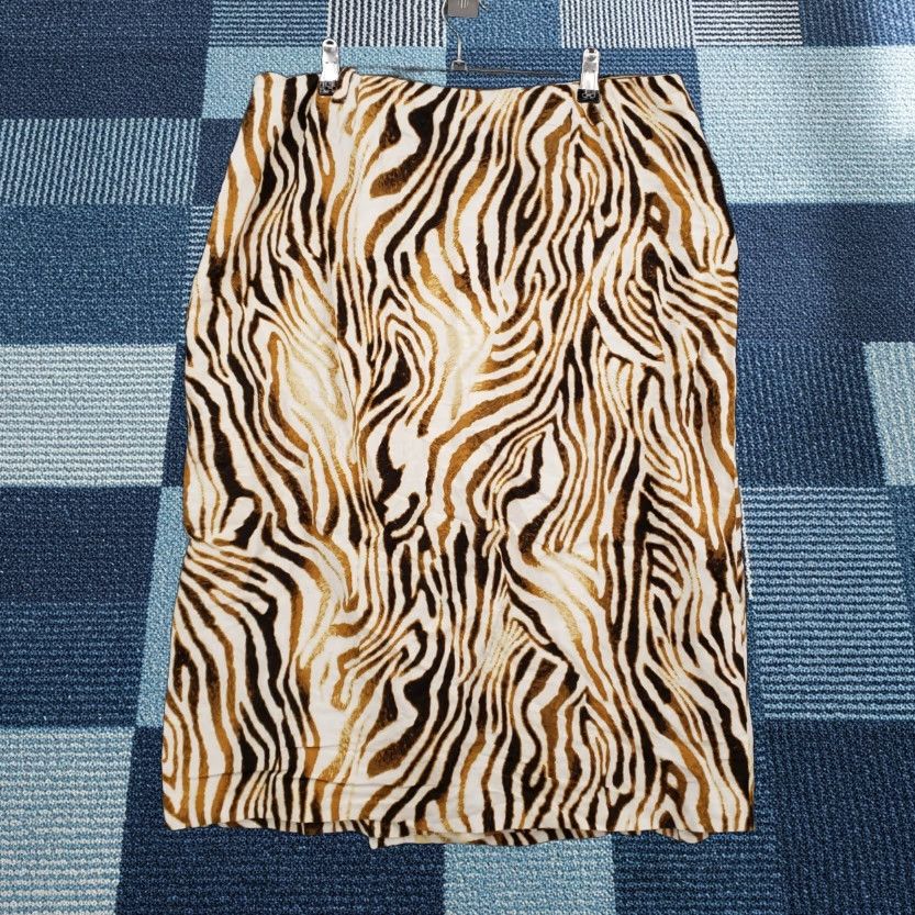 Evan Picone Evan Picone Skirt Womens 14 Brown Linen Blend Knee Length Zebra Wrap Zip Button Accents Zipper Lightweight Bohemian Preppy Spring Fall Casual Dressy Size 36" / US 14 / IT 50 - 1 Thumbnail
