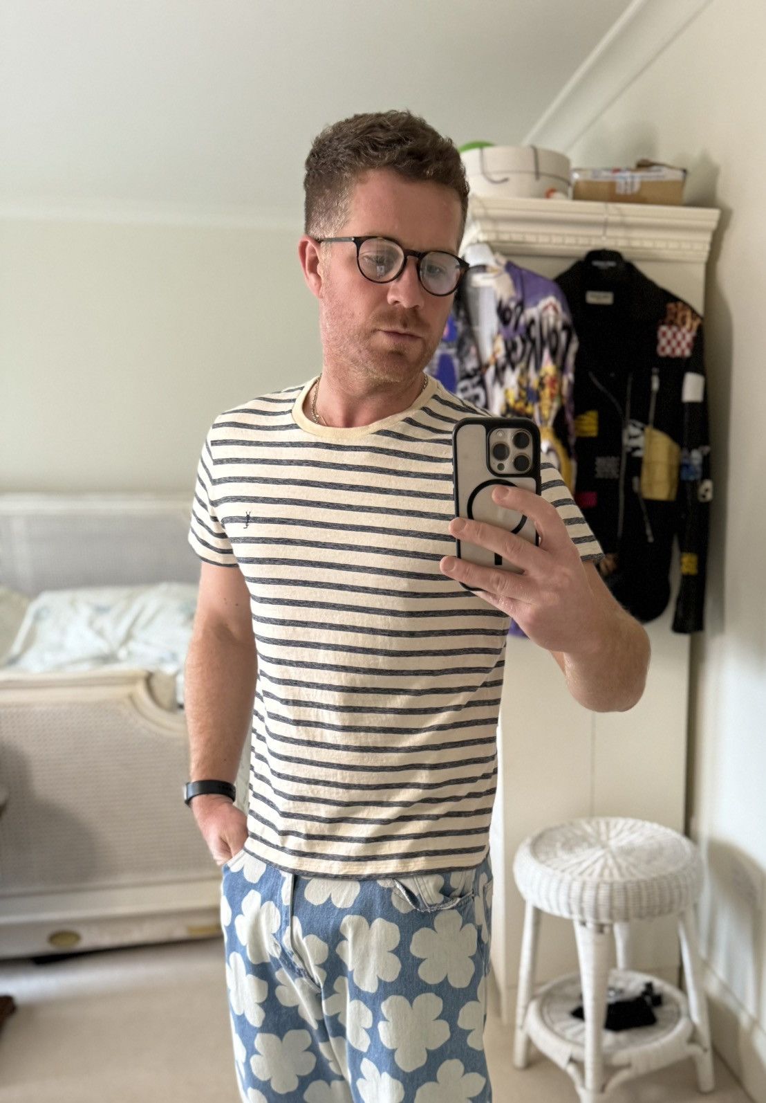 Saint Laurent Paris $620 Saint Laurent STRIPED CASSANDRE T-SHIRT IN JERSEY Size US L / EU 52-54 / 3 - 5 Thumbnail