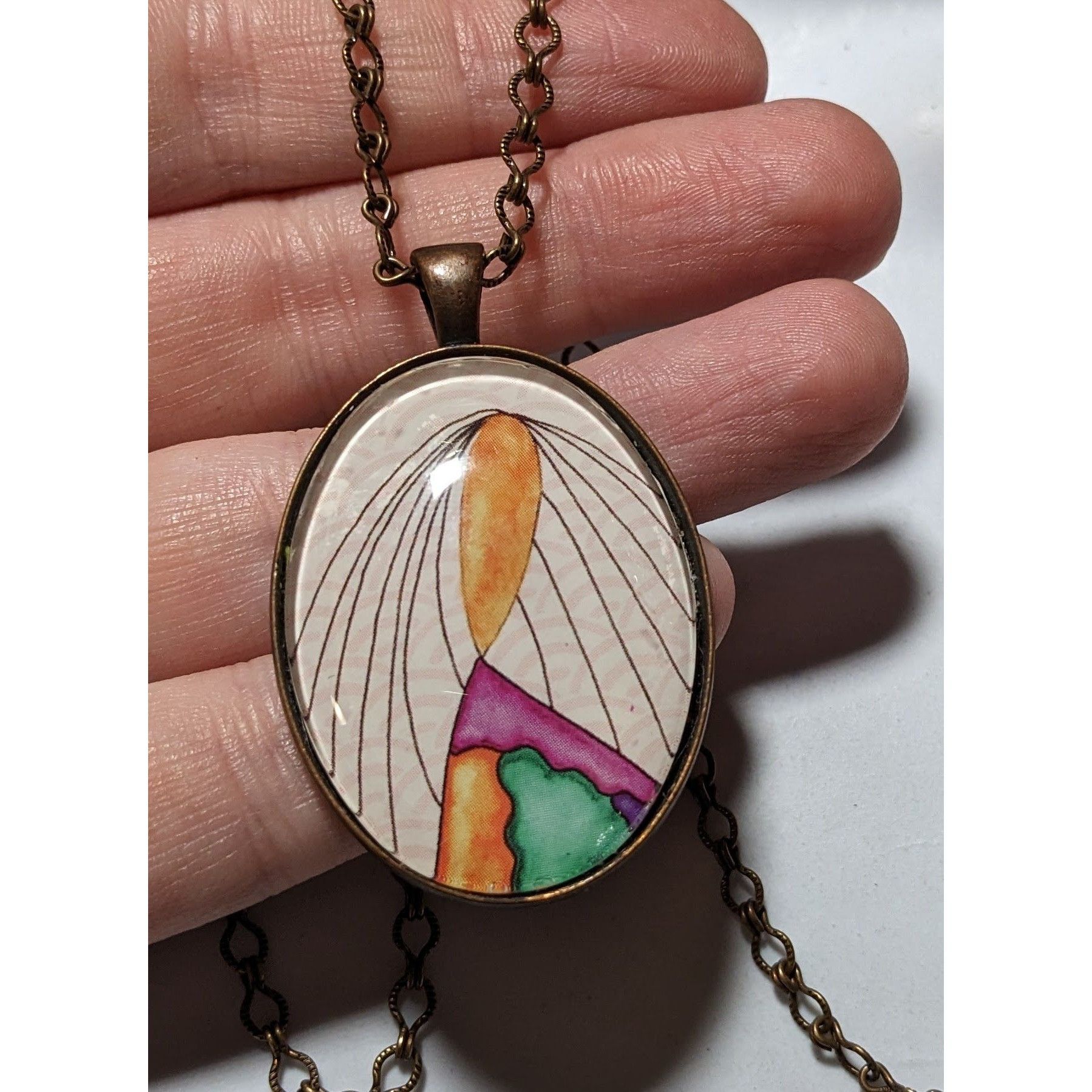 Other Abstract Art Print Oval Pendant Necklace Size ONE SIZE - 7 Thumbnail