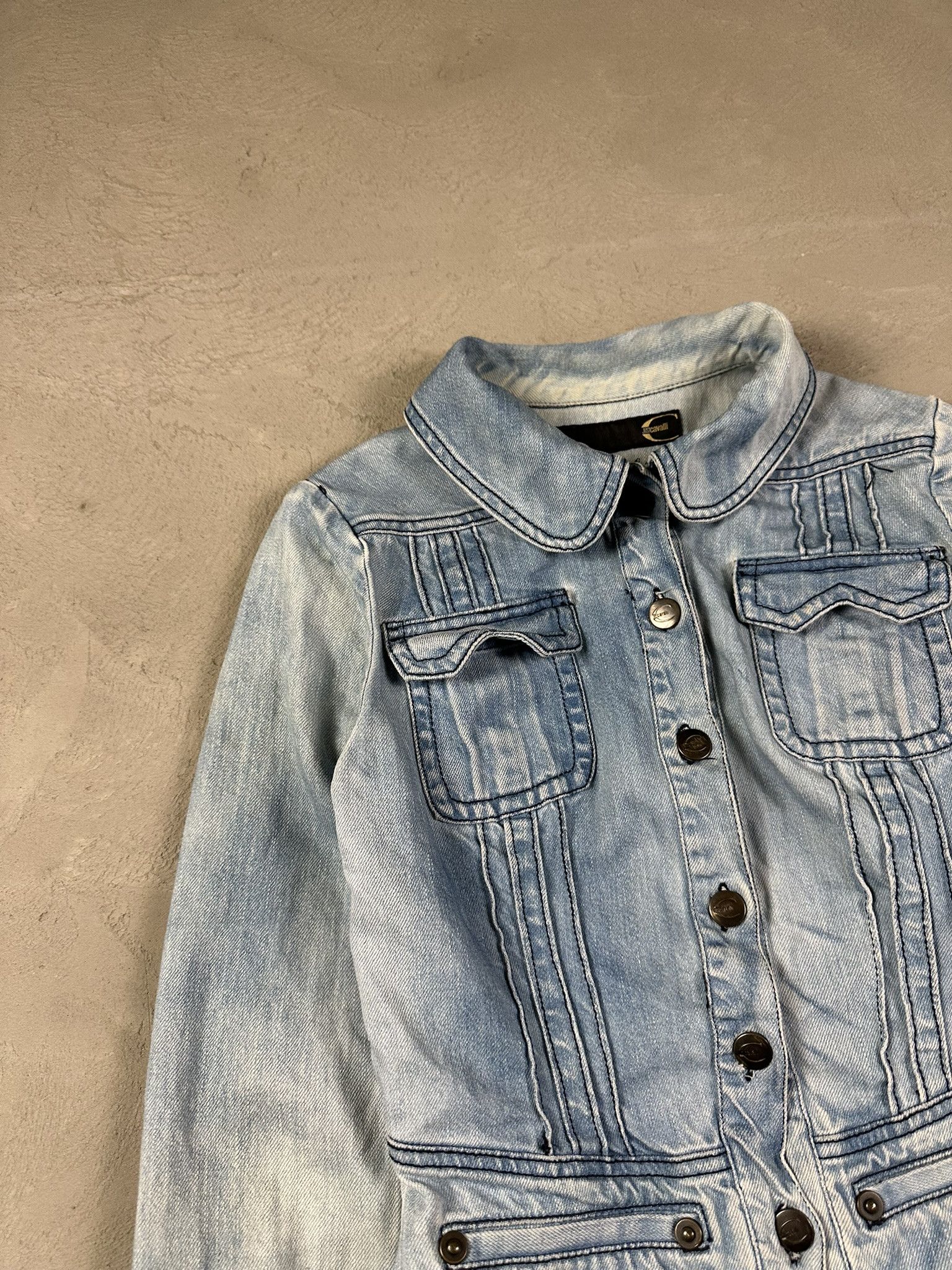 Just Cavalli 2000s Roberto Cavalli Denim Faded Jacket Y2k Size XS / US 0-2 / IT 36-38 - 6 Thumbnail