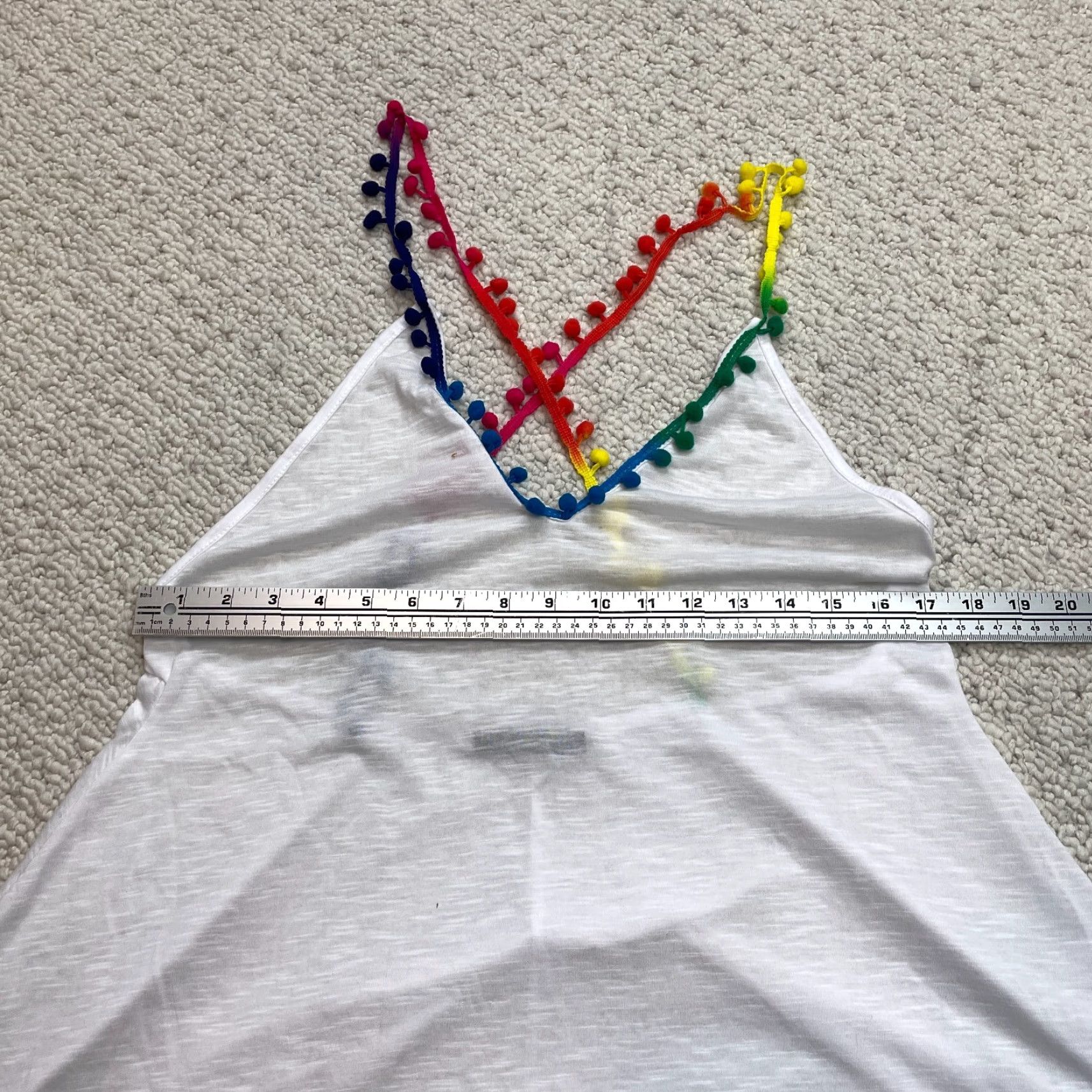 Boohoo Boohoo Tank Top Shirt Womens M White with Colorful Straps Backless Soft Cropped Spaghetti Strap V-Neck Sleeveless Casual Size M / US 6-8 / IT 42-44 - 5 Thumbnail