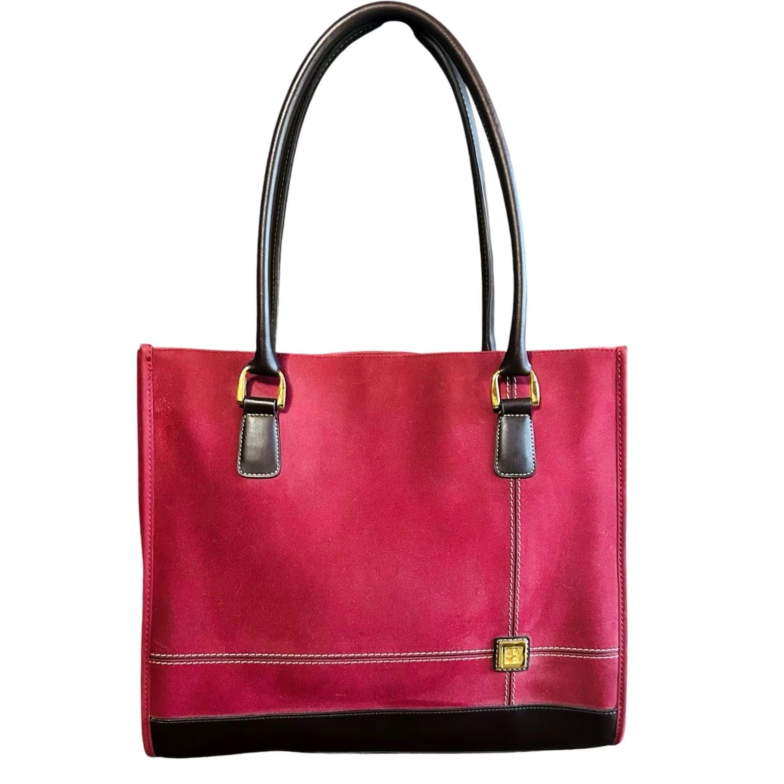 Vintage Diane Von Furstenberg Burgundy Canvas Suede Tote Women Purse Handbag Size ONE SIZE - 2 Thumbnail