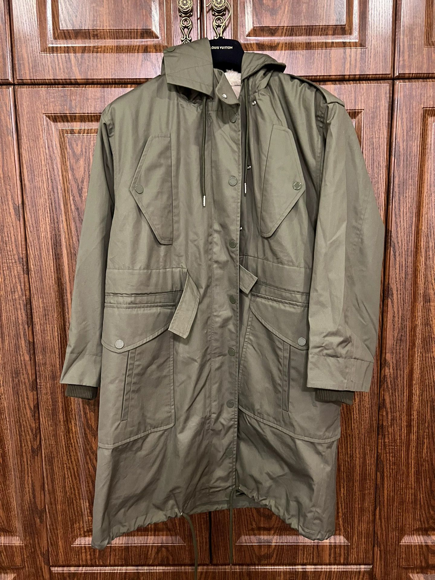 Sandro Sandro Cotton Wool Removable Fur Parka Green 36/38 Size XS / US 0-2 / IT 36-38 - 1 Thumbnail