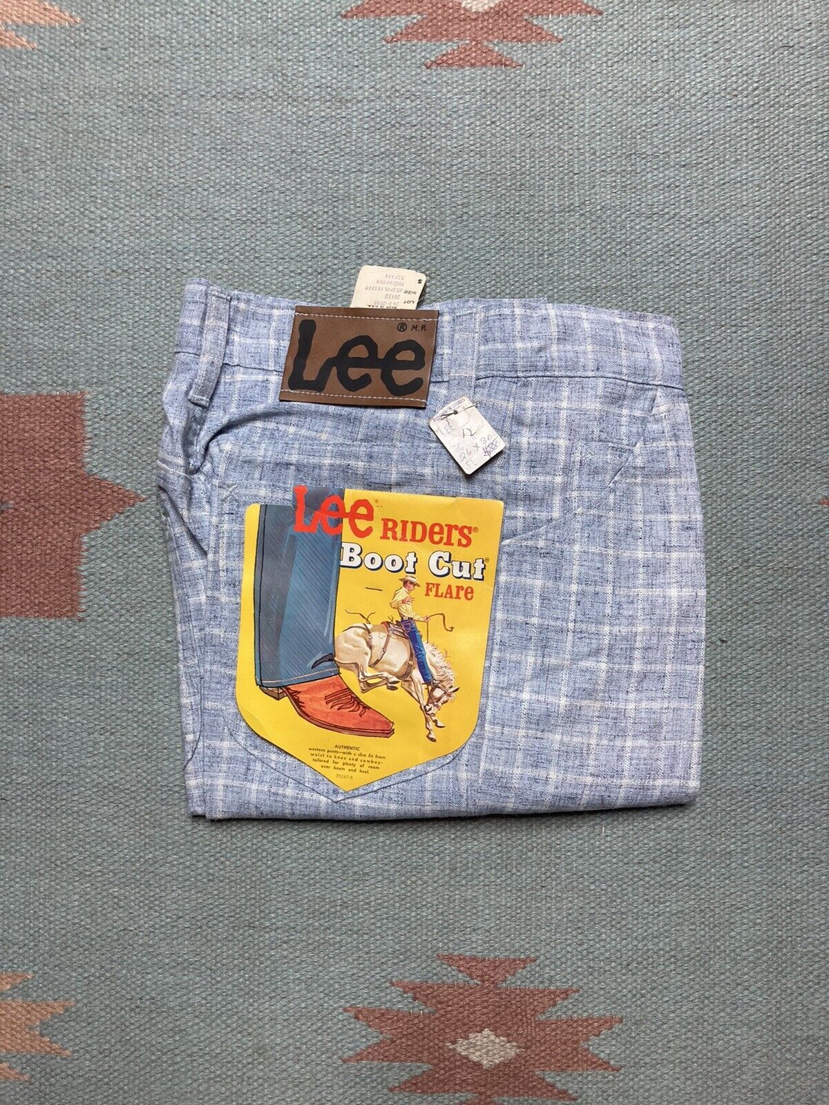Lee × Vintage VTG 70s lee boot cut flare pants plaid DEADSTOCK sz 12 26x30 Size 26" / US 2 / IT 38 - 1 Thumbnail