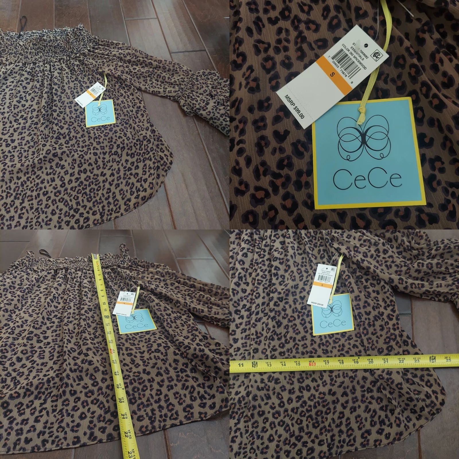 Vintage CECE Cheetah Print Blouse Off the Shoulder Flutter Sleeve Sz S Brown NWT Casual Womens Blouse Size S / US 4 / IT 40 - 8 Thumbnail