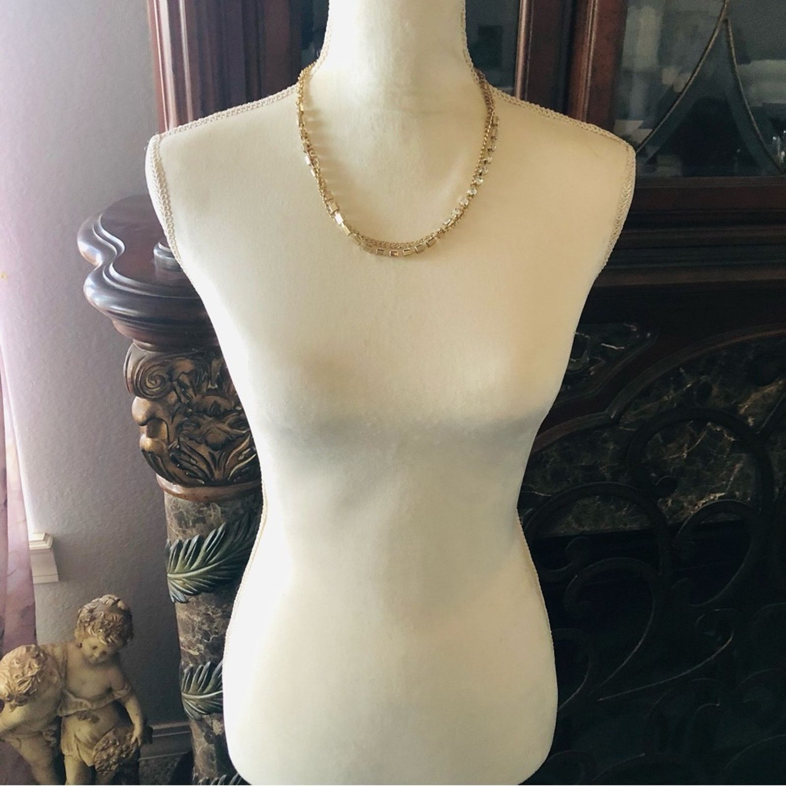 Jewelry Double strand gold chain clear rhinestone necklace Size ONE SIZE - 6 Thumbnail