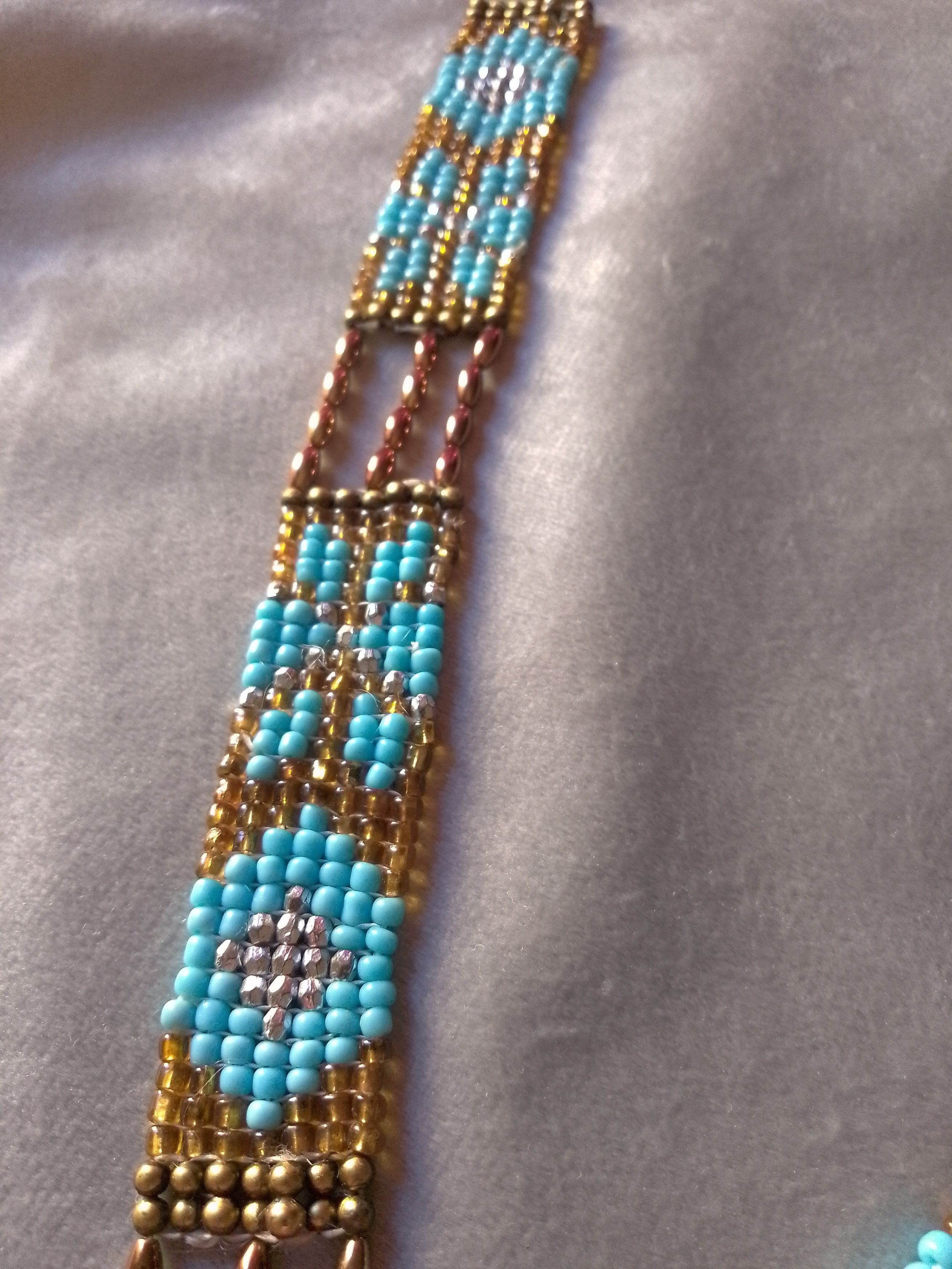 Handmade Necklace Long Native American Ethnic Blue/Gold Size ONE SIZE - 2 Thumbnail