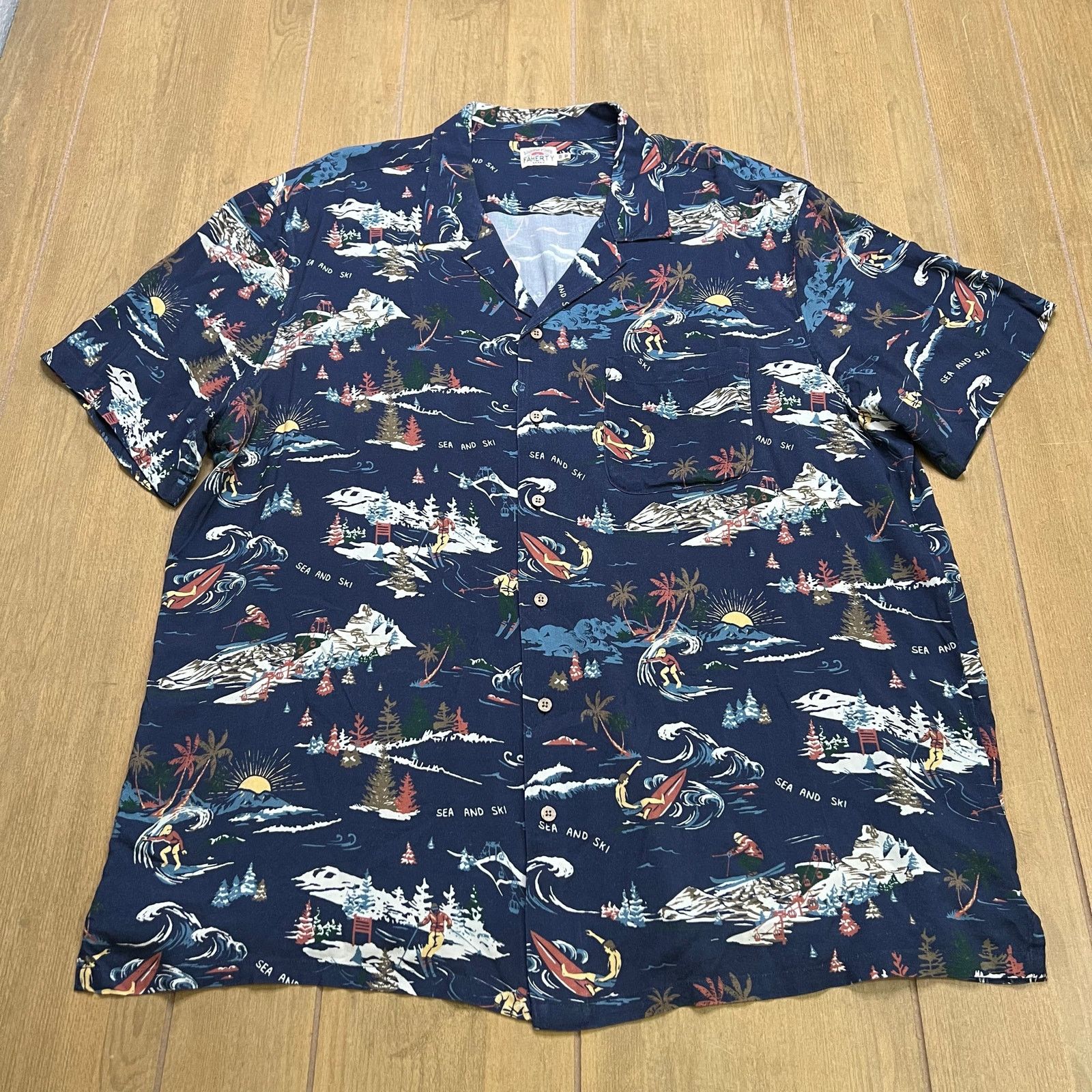 Faherty FAHERTY Camp Shirt Mens XXL Navy Button Up Short Sleeve Sea Size US XXL / EU 58 / 5 - 11 Thumbnail