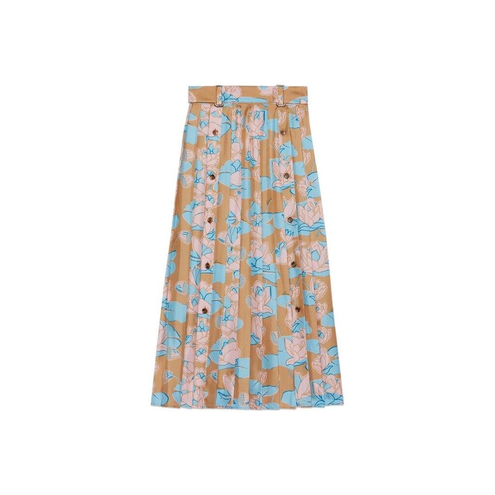 Gucci Gucci Lotus Print Pleated Midi Skirt Size 38 Size 26" / US 2 / IT 38 - 1 Thumbnail
