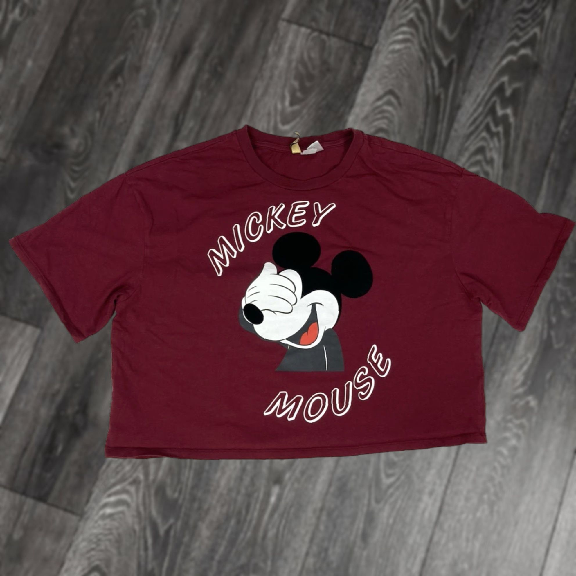 H&M VINTAGE H&M Disney Mickey Mouse Crop Graphic T-Shirt Women Large Maroon Red Size L / US 10 / IT 46 - 1 Thumbnail