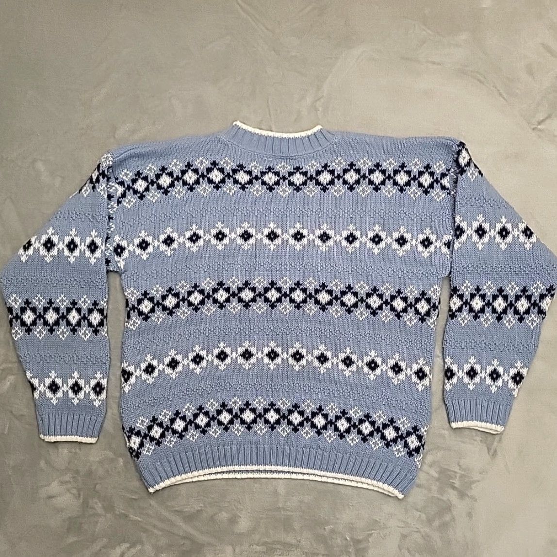 Vintage Cuddle Knit Sweater Womens M Blue Fair Isle Cottage Grandpa Chic Made In The USA Size M / US 6-8 / IT 42-44 - 5 Thumbnail