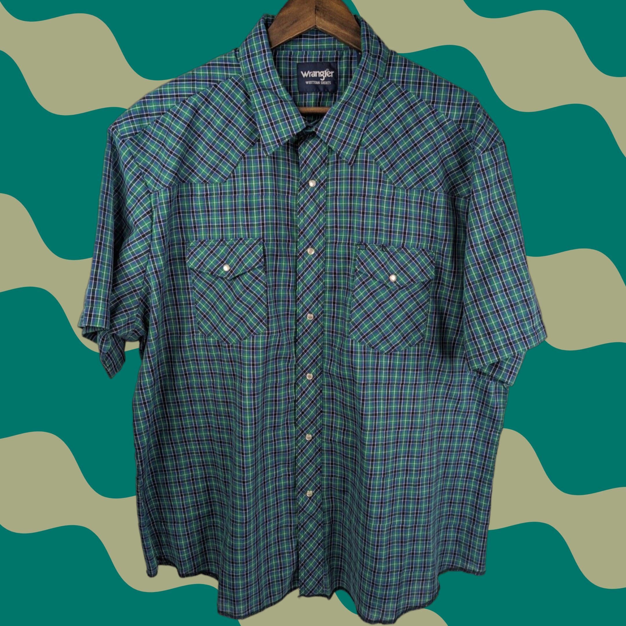 Wrangler Wrangler Shirt Men 2XL Blue Plaid Cotton Short Sleeve Western Snap Button-Up Pockets Size US XXL / EU 58 / 5 - 1 Thumbnail