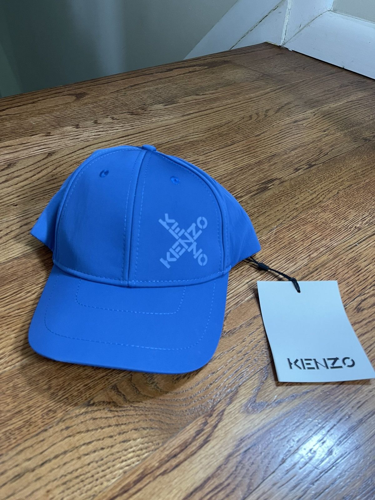 image of Kenzo Cross Logo Print Baseball Cap Blue 5Ac221 F21 70 Nwt, Men's