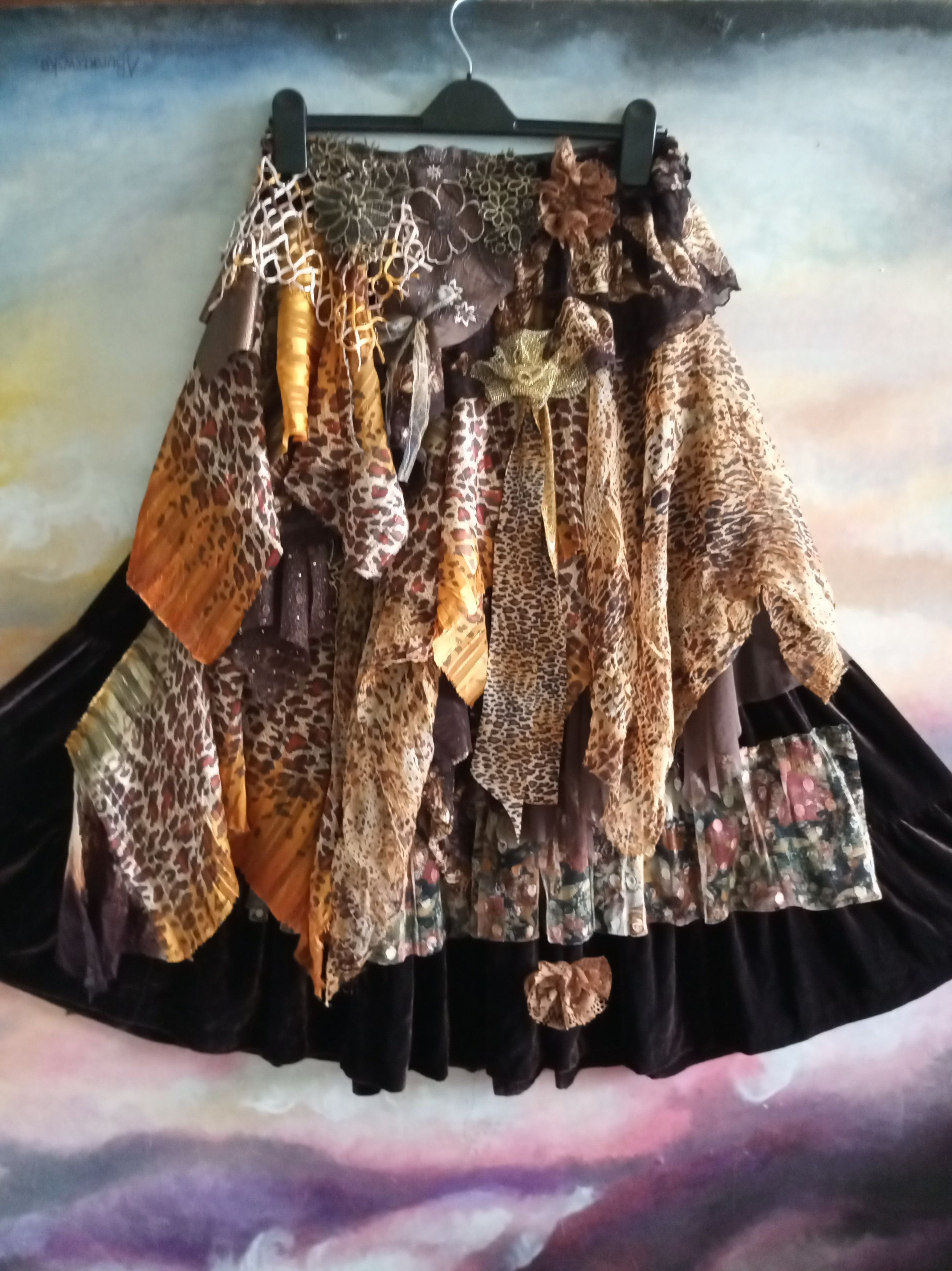 Handmade Maxi Velvet Art Skirt Size 32" / US 10 / IT 46 - 4 Thumbnail