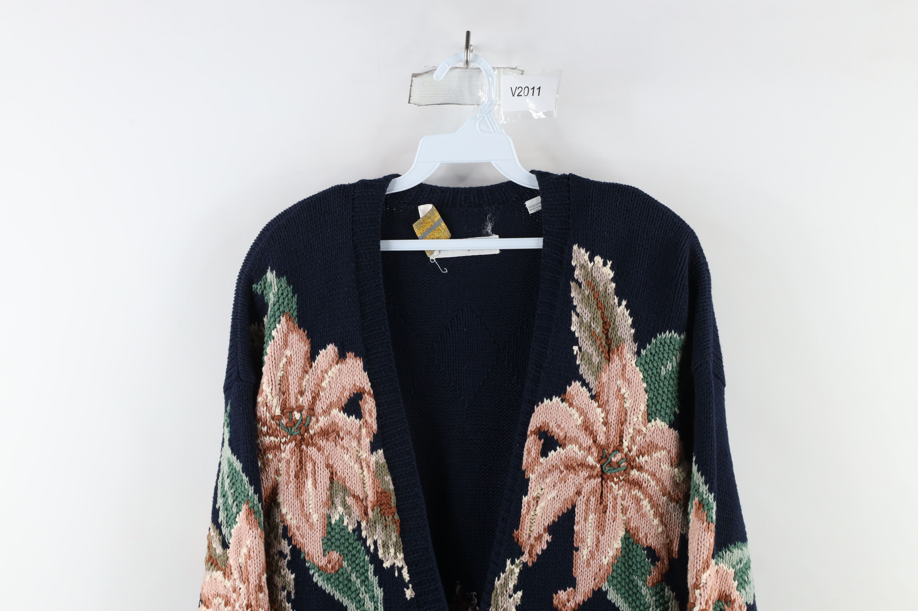 Vintage Vintage 90s Country Primitive Knit Flower Cardigan Sweater Size S / US 4 / IT 40 - 2 Thumbnail