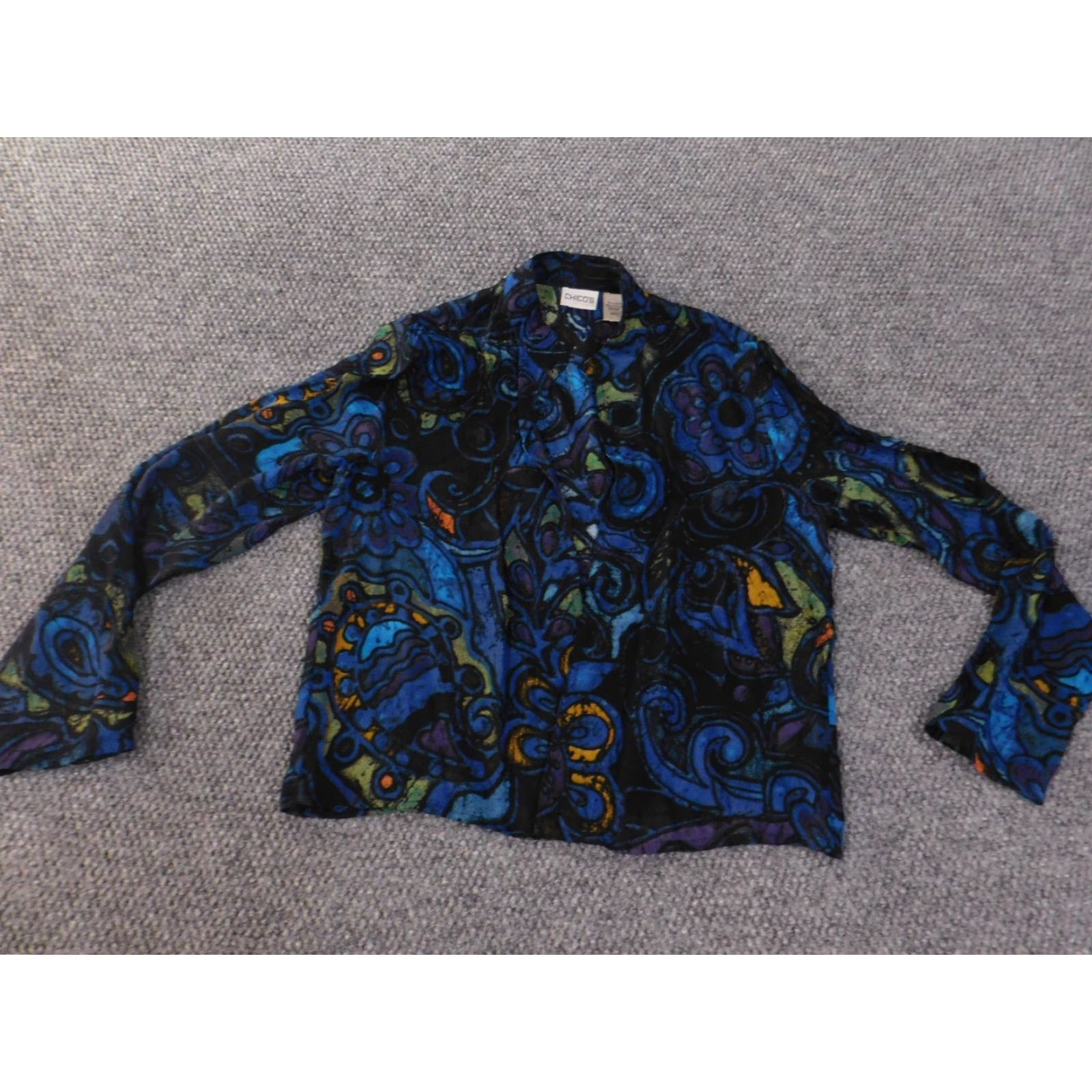 Vintage Chicos Blouse Shirt Womens 0 Blue Geometric Rayon Open Crew Neck Long Sleeve Open Casual Regular Vintage No Size XS / US 0-2 / IT 36-38 - 2 Thumbnail