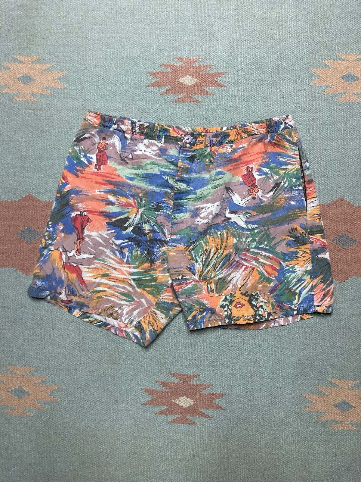 Vintage 80s shorts swim trunks novelty print Hawaiian beach ocean 31 Size US 31 - 1 Thumbnail