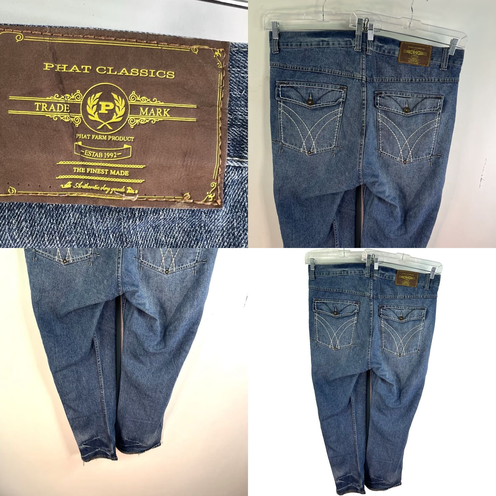 Phat Farm Phat Classic Denim Jeans 5-Pocket Design Blue Distressed Mens Size 44 X32 Regular Waist 46in Phat Farm Wide-Leg High Rise Relaxed Jeans Size US 44 / EU 60 - 8 Thumbnail