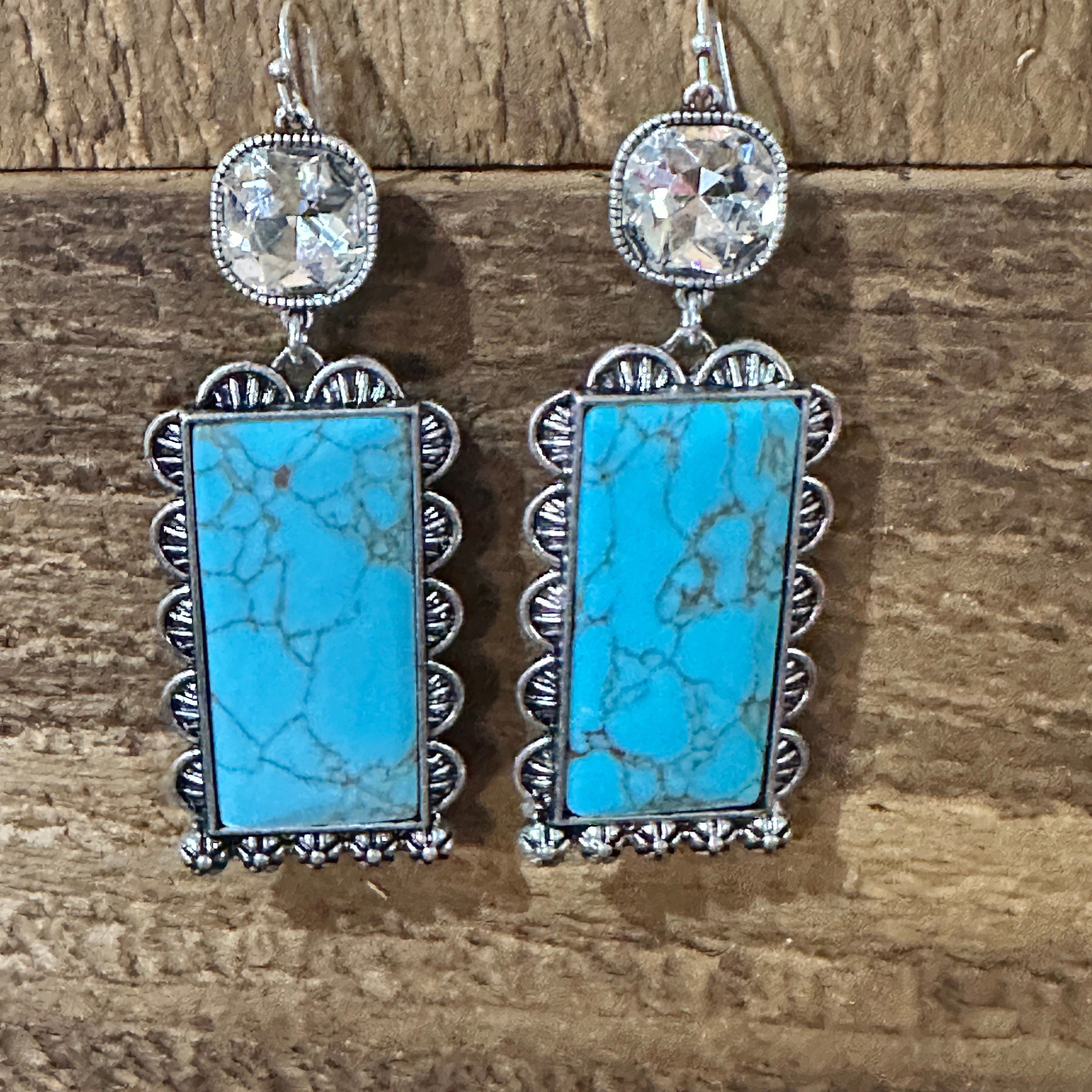 Other Boho Turquoise Elegance: Crystal-Studded Rectangle Earrings, Size ONE SIZE - 5 Thumbnail