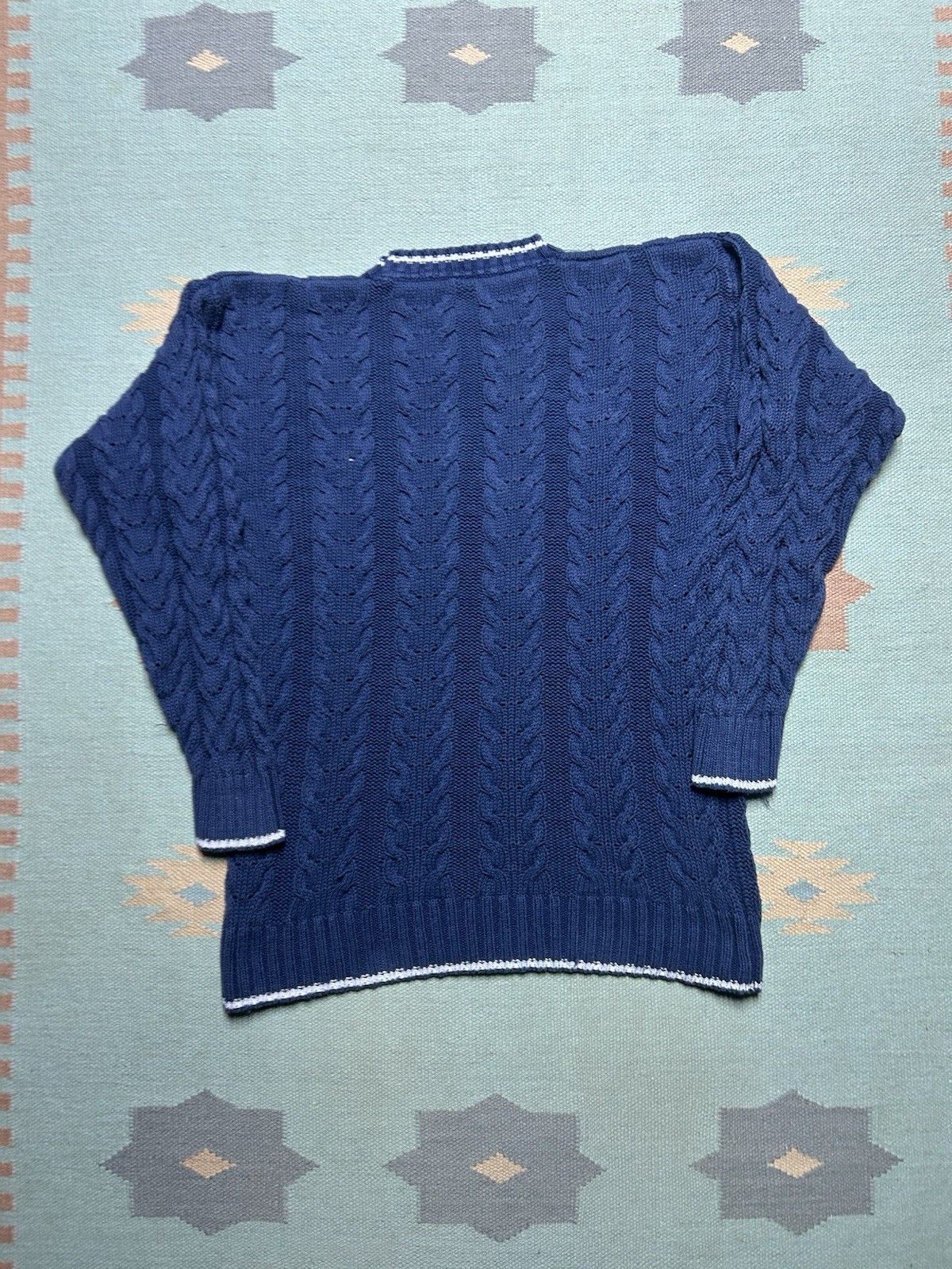 Vintage Vtg chaps Ralph Lauren cable knit sweater thick cotton large Size US L / EU 52-54 / 3 - 6 Thumbnail