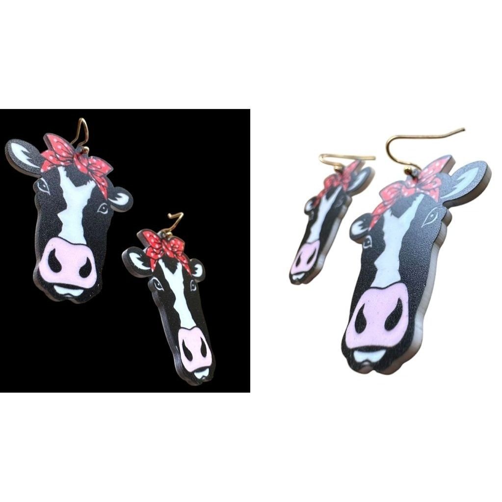 Handmade Christmas Cow Earrings Dangle Hooks New Heifer Calf Bovine F Size ONE SIZE - 11 Thumbnail
