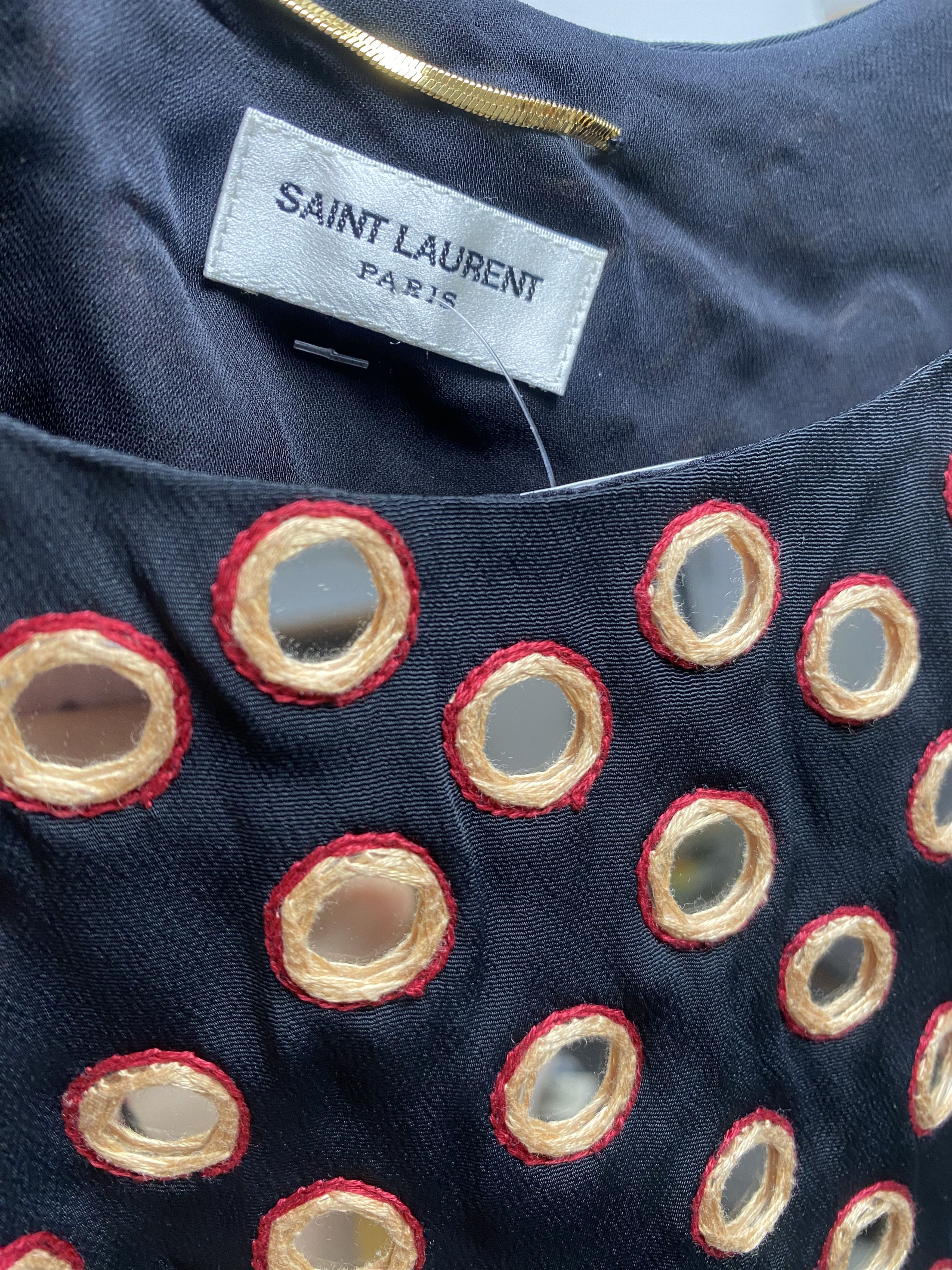 Saint Laurent Paris Embellished Black Mirror Top Size XXS / US 00 / IT 34 - 2 Thumbnail