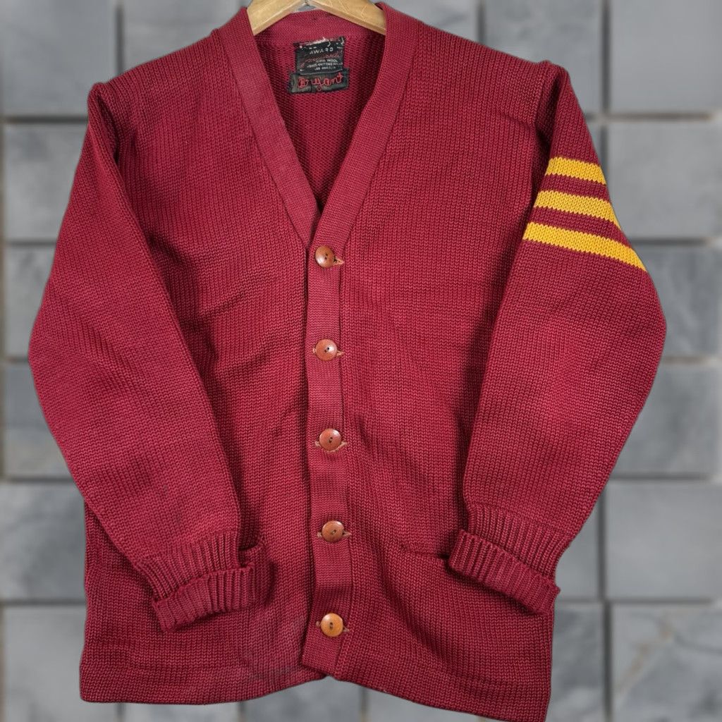 Vintage VINTAGE Jonesknit 50s Varsity Cardigan Sweater Mens M Red Gold Letterman Wool Buttons Size US M / EU 48-50 / 2 - 1 Thumbnail