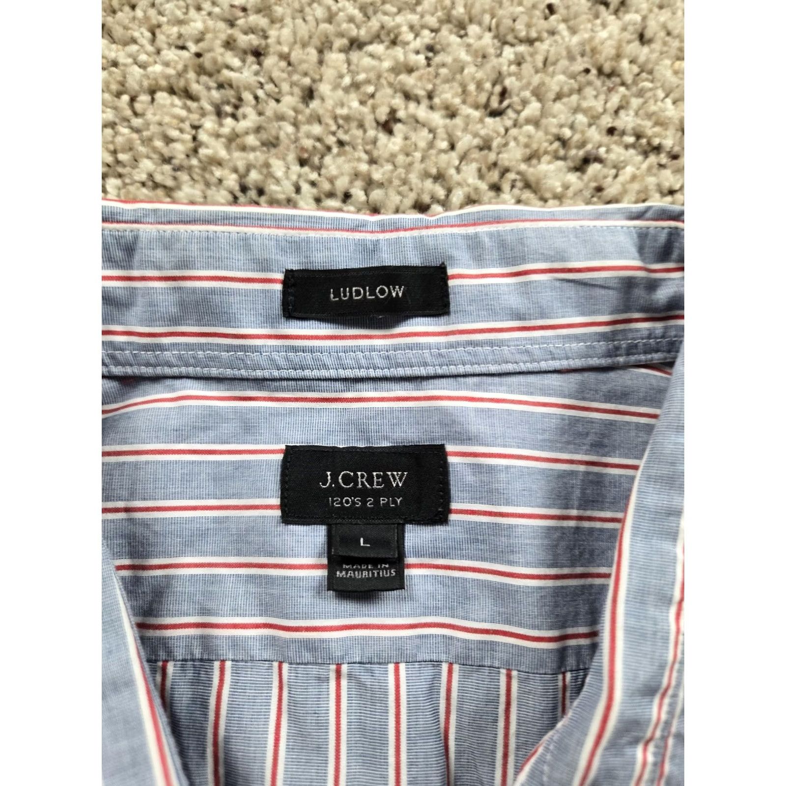 J.Crew J.Crew Ludlow Dress Shirt Mens Large Blue Striped Super 120s Long Sleeve Slim Regular Button-Up Shirt Size 42R - 4 Thumbnail
