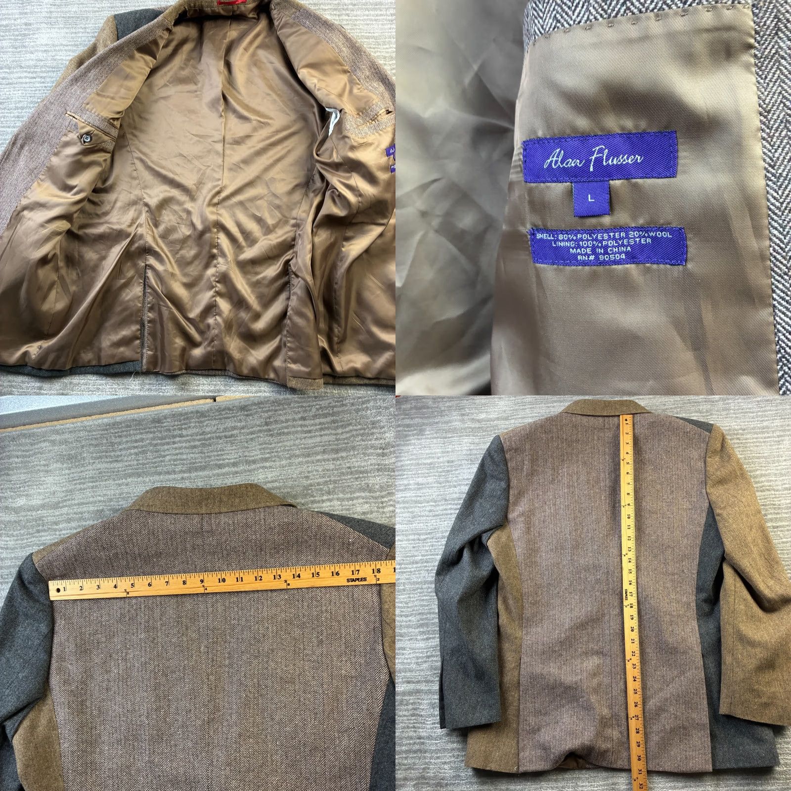 Vintage Alan Flusser Sport Coat Mens Large Brown Patchwork Herringbone Jacket Size US L / EU 52-54 / 3 - 8 Thumbnail