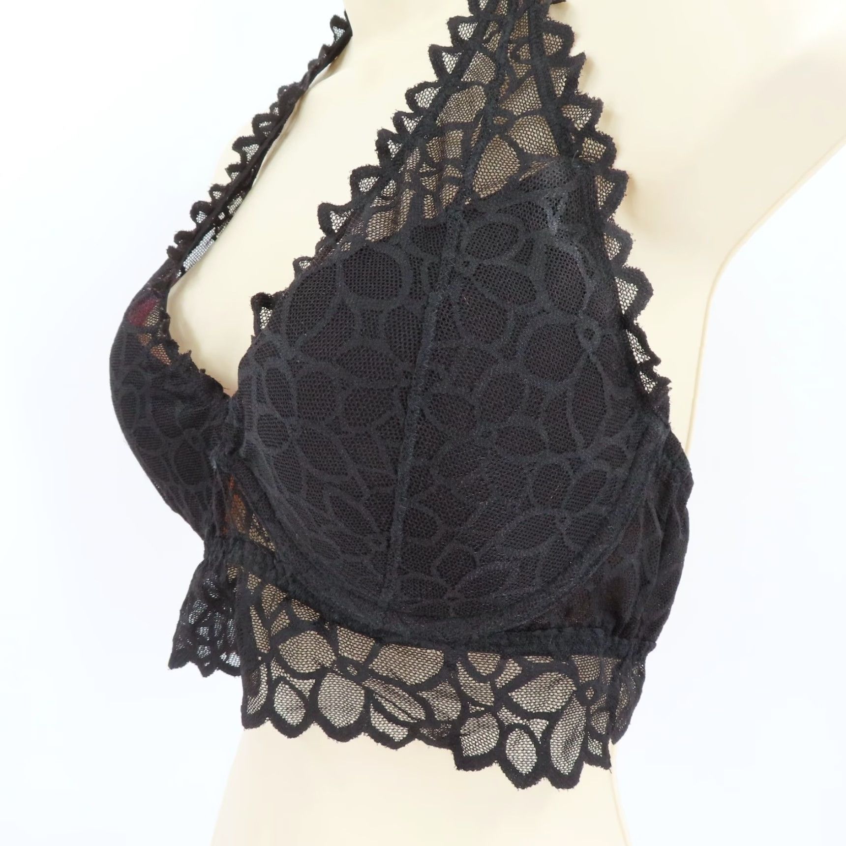 Victoria's Secret PINK Victoria's Secret Small D-DD Black Flower Lace Halter Bralette Underwire Bralette Women N/A Size ONE SIZE - 5 Thumbnail