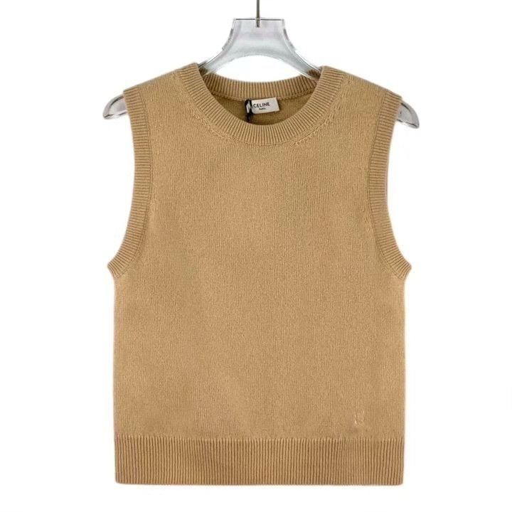 Celine Celine Brown Cashmere Triomphe Embroidery Sleeveless Knit Vest Size M / US 6-8 / IT 42-44 - 1 Thumbnail