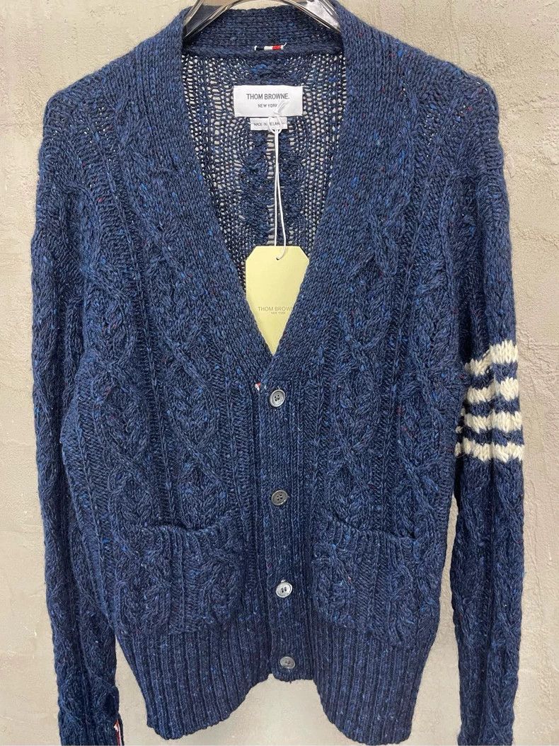 Thom Browne Thom Browne size4 Blue and green wool horsehair knit sweate Size US XL / EU 56 / 4 - 3 Thumbnail
