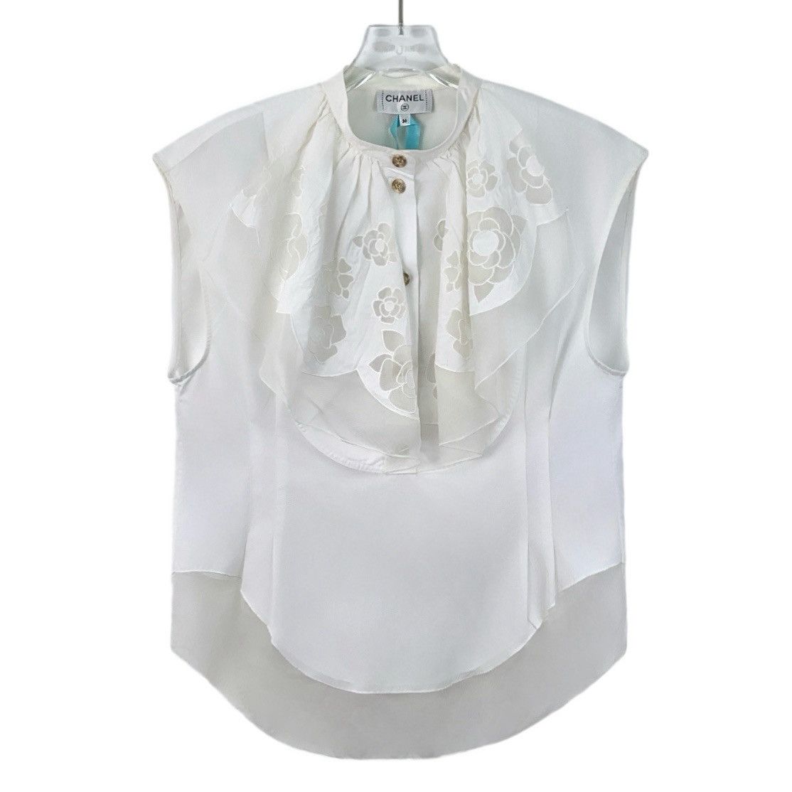 Chanel Chanel Ruffled Camellia Embroidered Sleeveless Blouse K26WX Size XS / US 0-2 / IT 36-38 - 1 Thumbnail