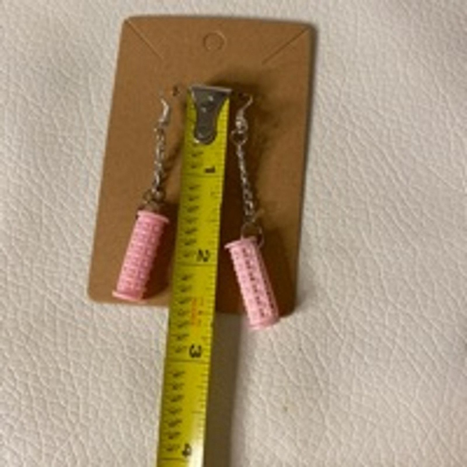 Other Handmade Pink Hair Roller Dangle Earrings Hypoallergenic Size ONE SIZE - 5 Thumbnail