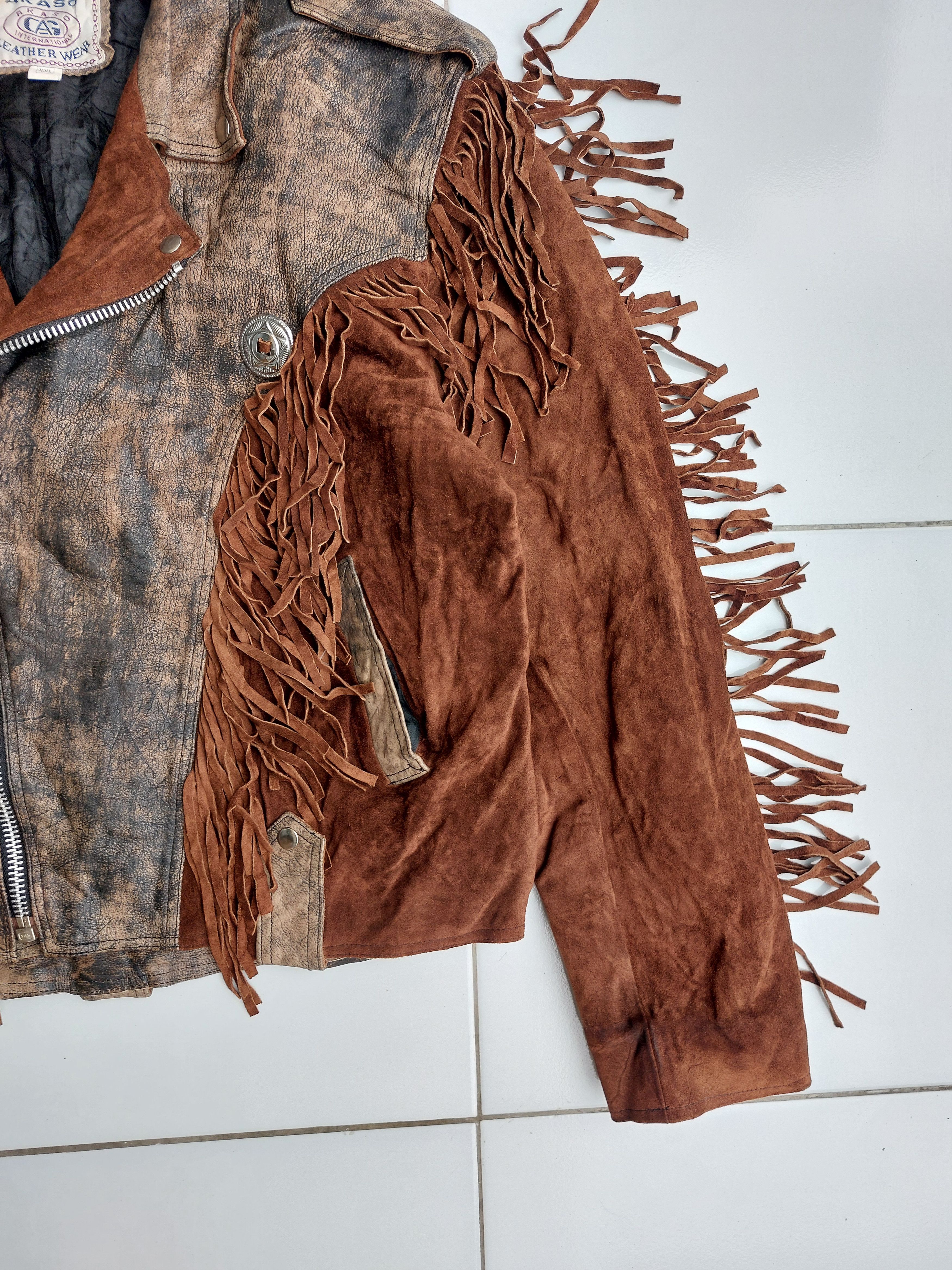 Vintage Akaso Vintage Fringed Leather Jacket Double Breasted Size US XL / EU 56 / 4 - 4 Thumbnail