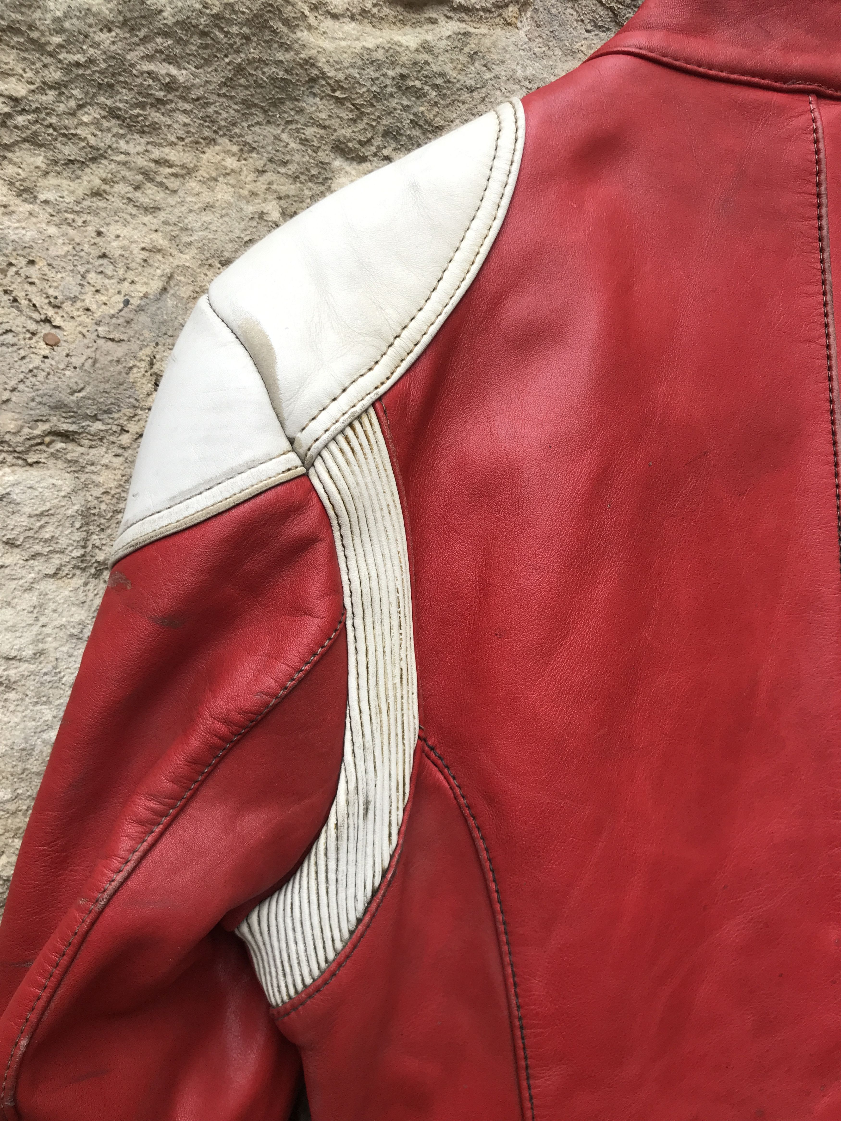 Vintage 80s Twin Track Distressed Leather Biker Jacket / Racing Suit Size US M / EU 48-50 / 2 - 21 Thumbnail