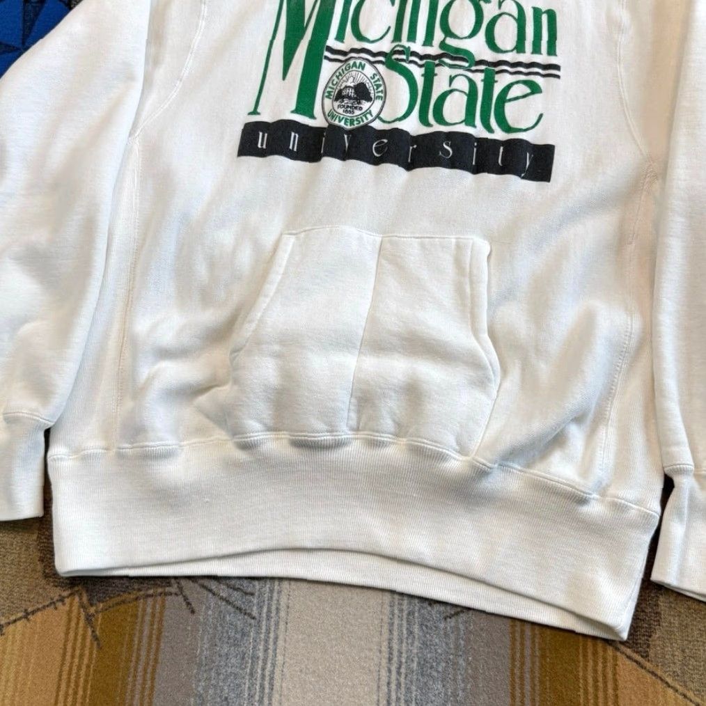 Vintage VINTAGE Michigan State University Hoodie Sweatshirt Mens Large PullOver 80s 90s College Sports White Long Sleeve Size US L / EU 52-54 / 3 - 4 Thumbnail