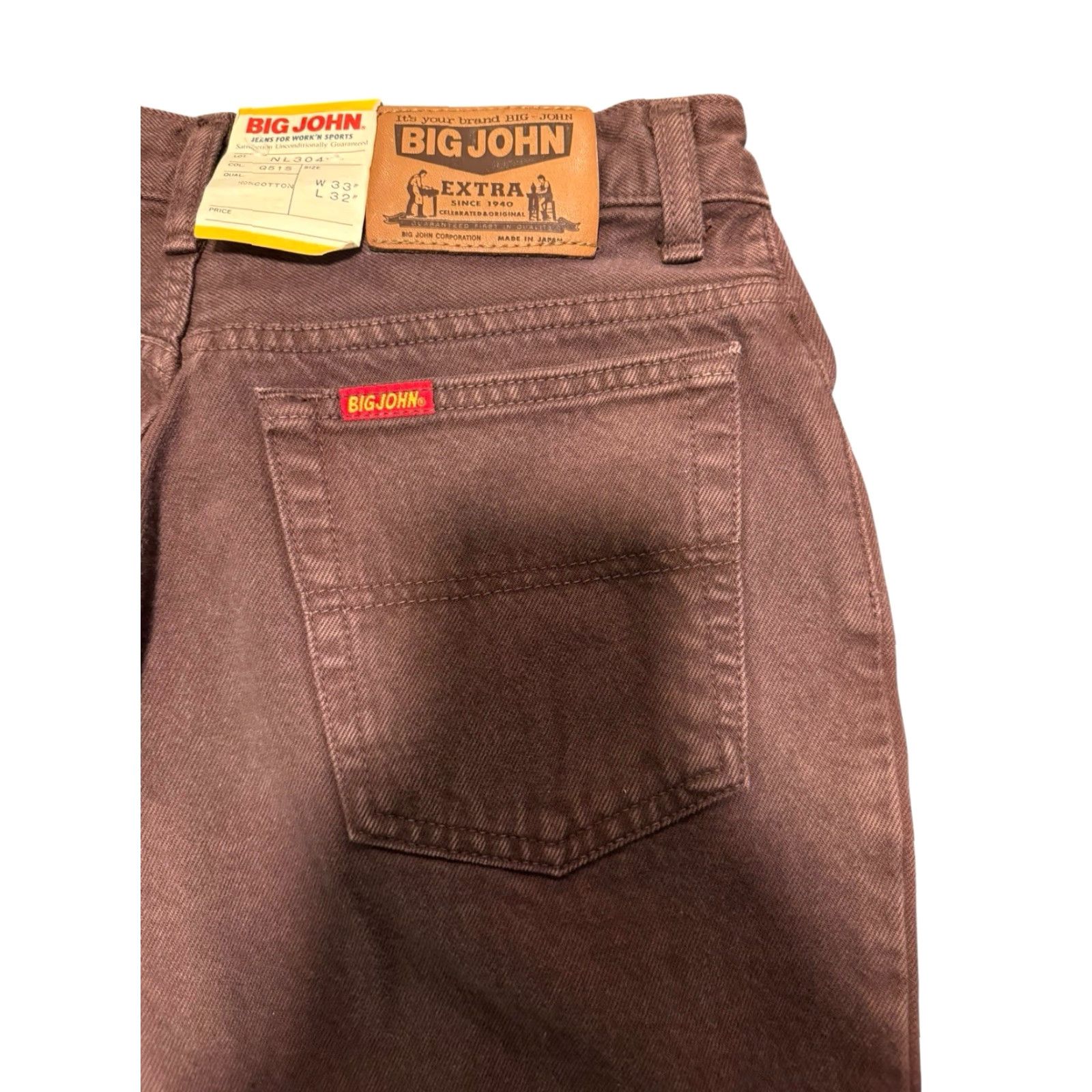 Big John VINTAGE BIG JOHN Jeans NL304 Brown Denim Men’s 33x32 5-Pocket Made in Japan Extra Size US 33 - 7 Thumbnail