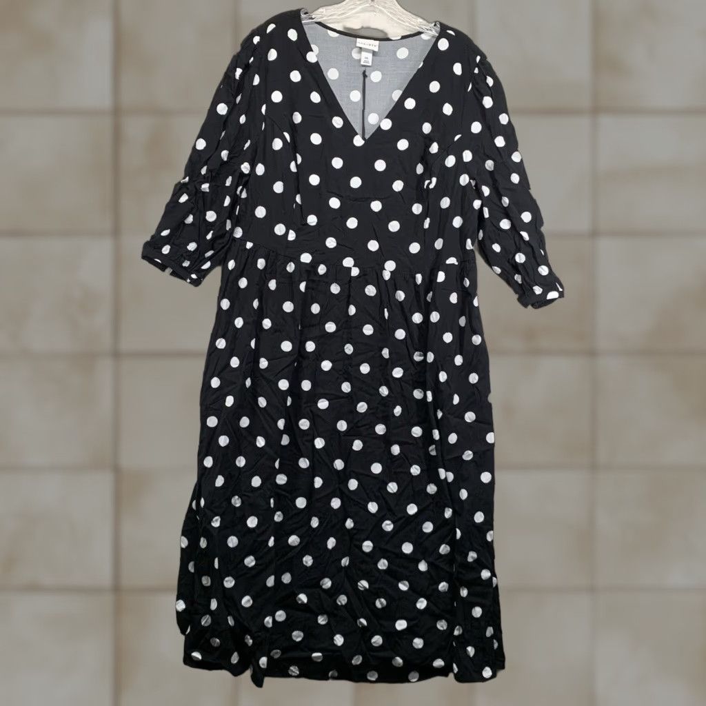 Vintage VINTAGE Women's Plus Size Dress 2XL Black Polka Dot Rayon Spandex Maxi A-Line Casual Party Size XXL / US 16-18 / IT 52-54 - 1 Thumbnail